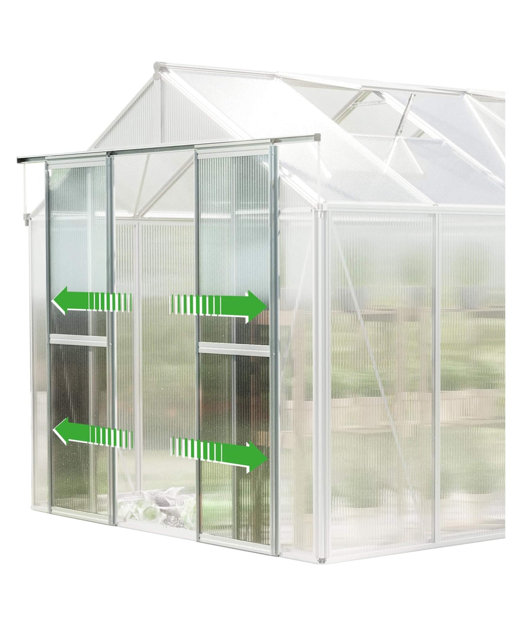 [08X12FT] Heavy-Duty Polycarbonate Outdoor Greenhouse With Aluminum Frame And Sliding Doors (SAK90426)