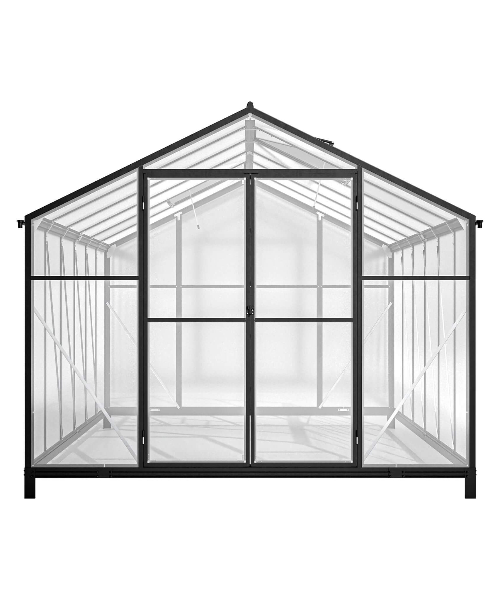 [08X12FT] Large Outdoor Heavy-Duty Polycarbonate Walk-In Greenhouse With Double Swing Doors And Two Ventilation Windows (SAK73651)