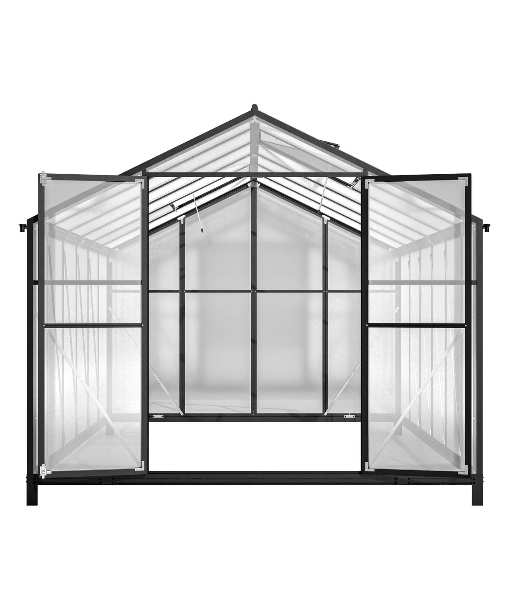 [08X12FT] Large Outdoor Heavy-Duty Polycarbonate Walk-In Greenhouse With Double Swing Doors And Two Ventilation Windows (SAK73651)