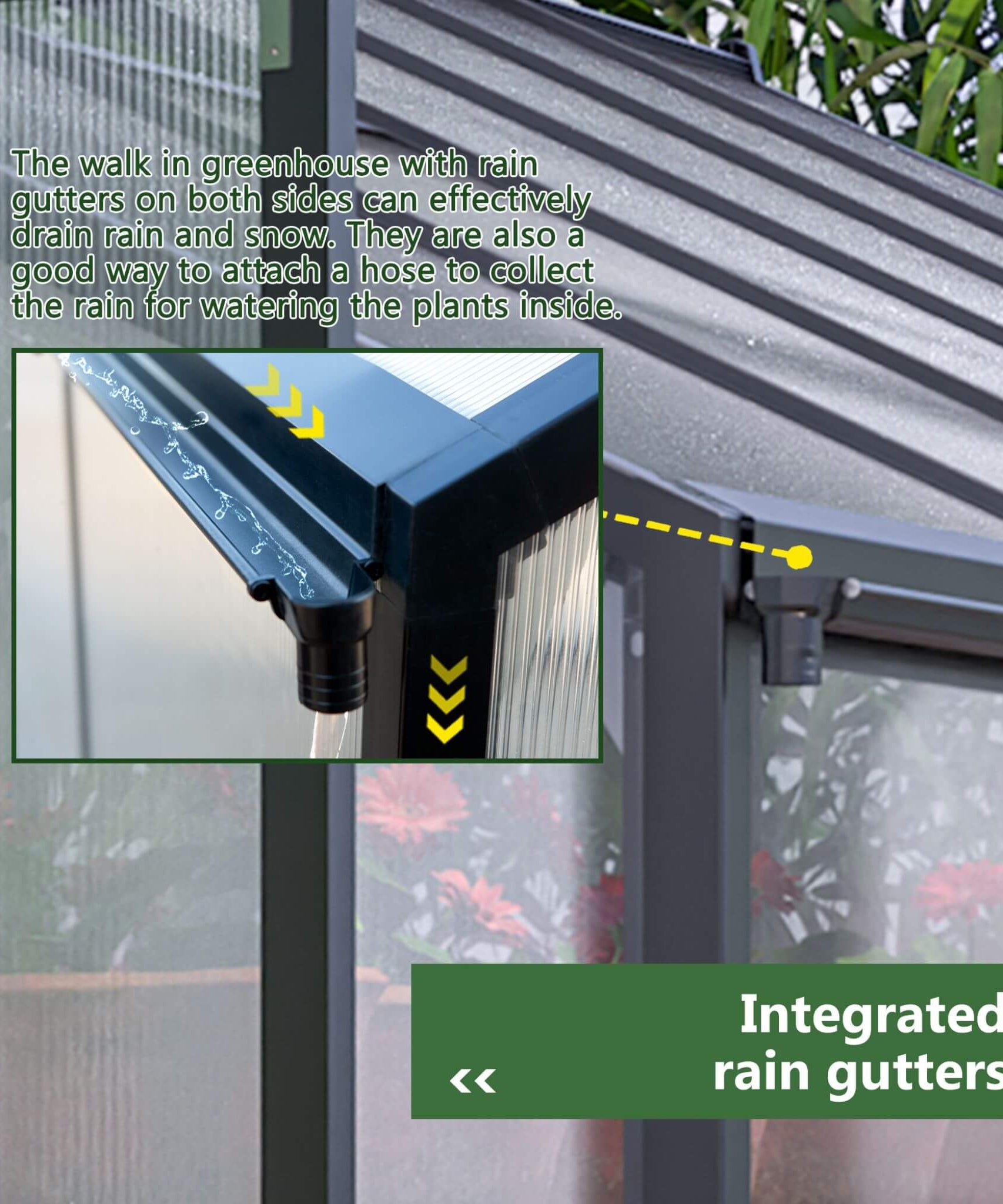 [08X12FT] Large Outdoor Heavy-Duty Polycarbonate Walk-In Greenhouse With Double Swing Doors And Two Ventilation Windows (SAK73651)