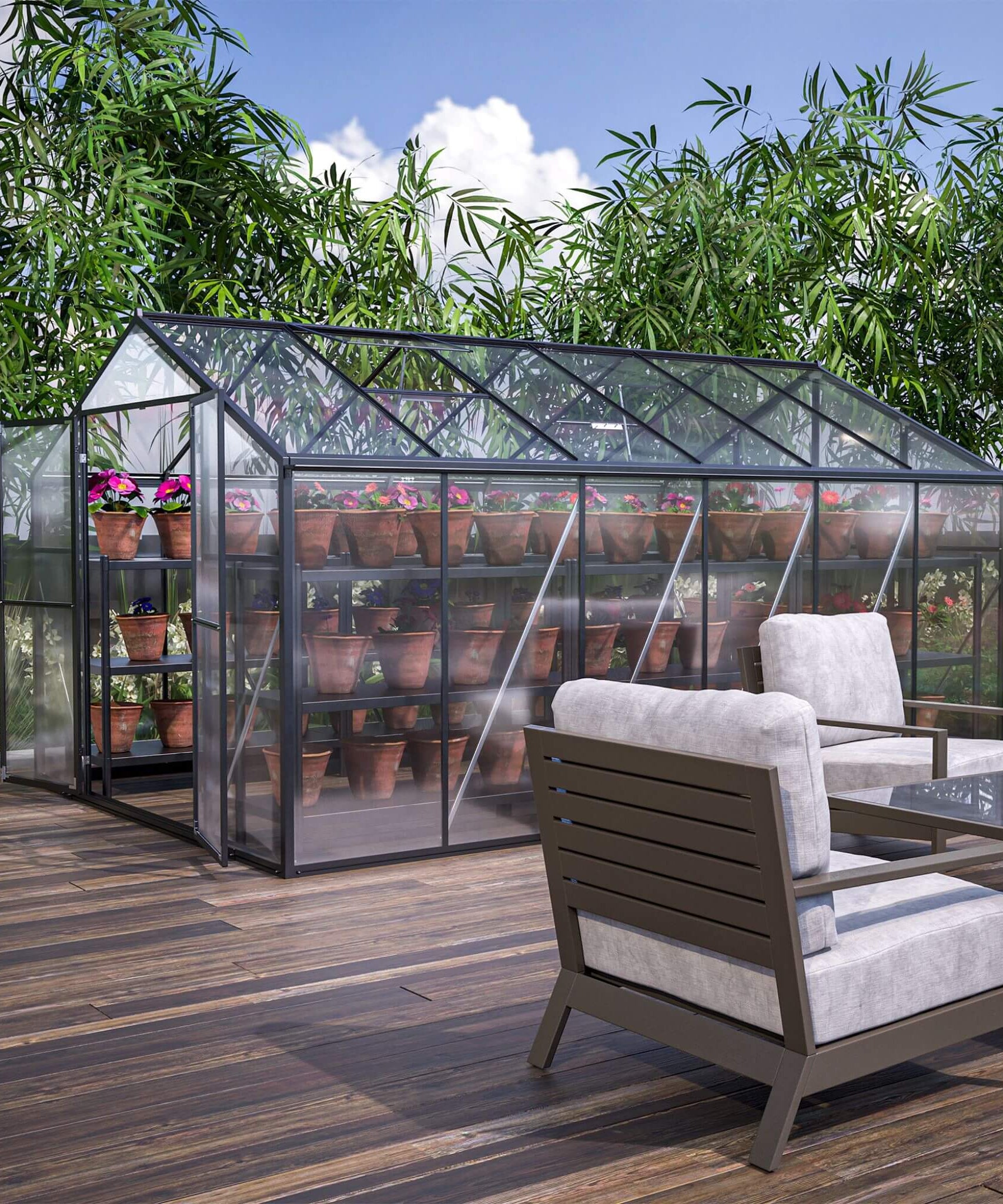 [08X12FT] Large Outdoor Heavy-Duty Polycarbonate Walk-In Greenhouse With Double Swing Doors And Two Ventilation Windows (SAK73651)