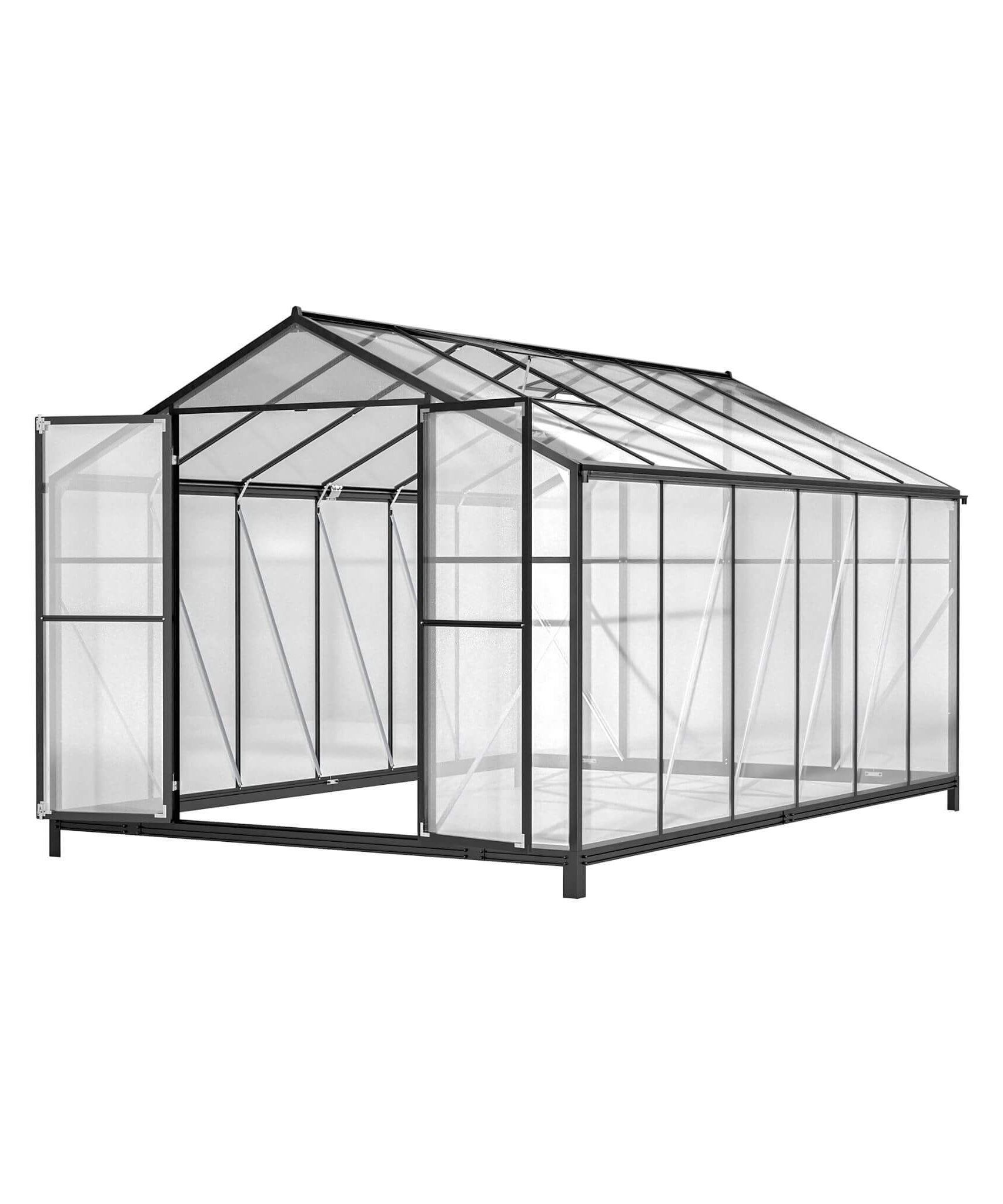 [08X12FT] Large Outdoor Heavy-Duty Polycarbonate Walk-In Greenhouse With Double Swing Doors And Two Ventilation Windows (SAK73651)