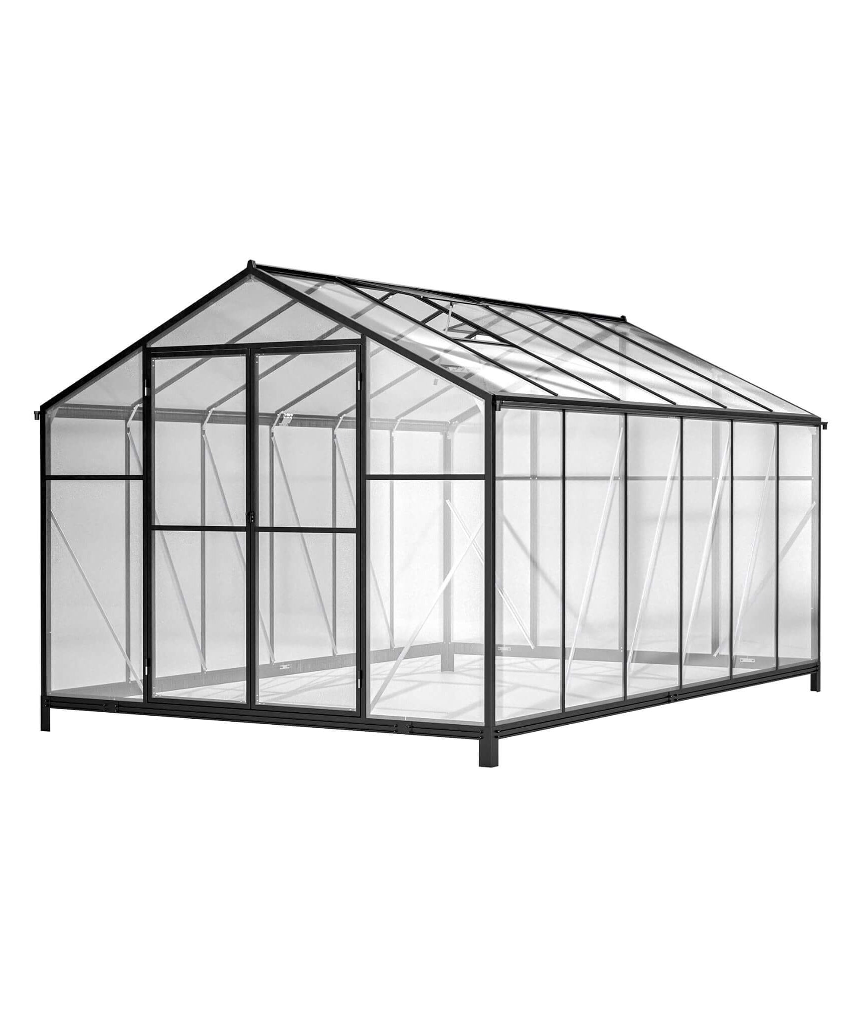 [08X12FT] Large Outdoor Heavy-Duty Polycarbonate Walk-In Greenhouse With Double Swing Doors And Two Ventilation Windows (SAK73651)