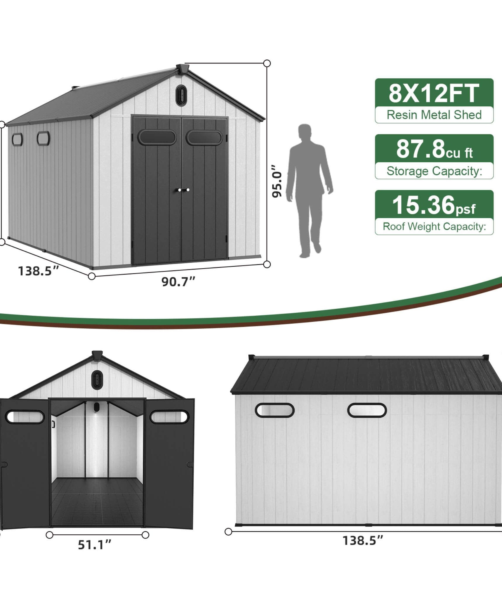 [08X12FT] Alora Large Polypropylene Storage Shed With Reinforced Floor And Lockable Swing Doors (SAK07451)