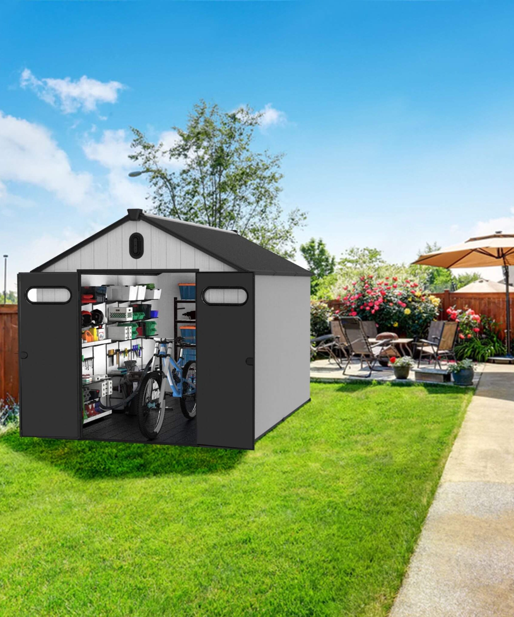 [08X12FT] Alora Large Polypropylene Storage Shed With Reinforced Floor And Lockable Swing Doors (SAK07451)