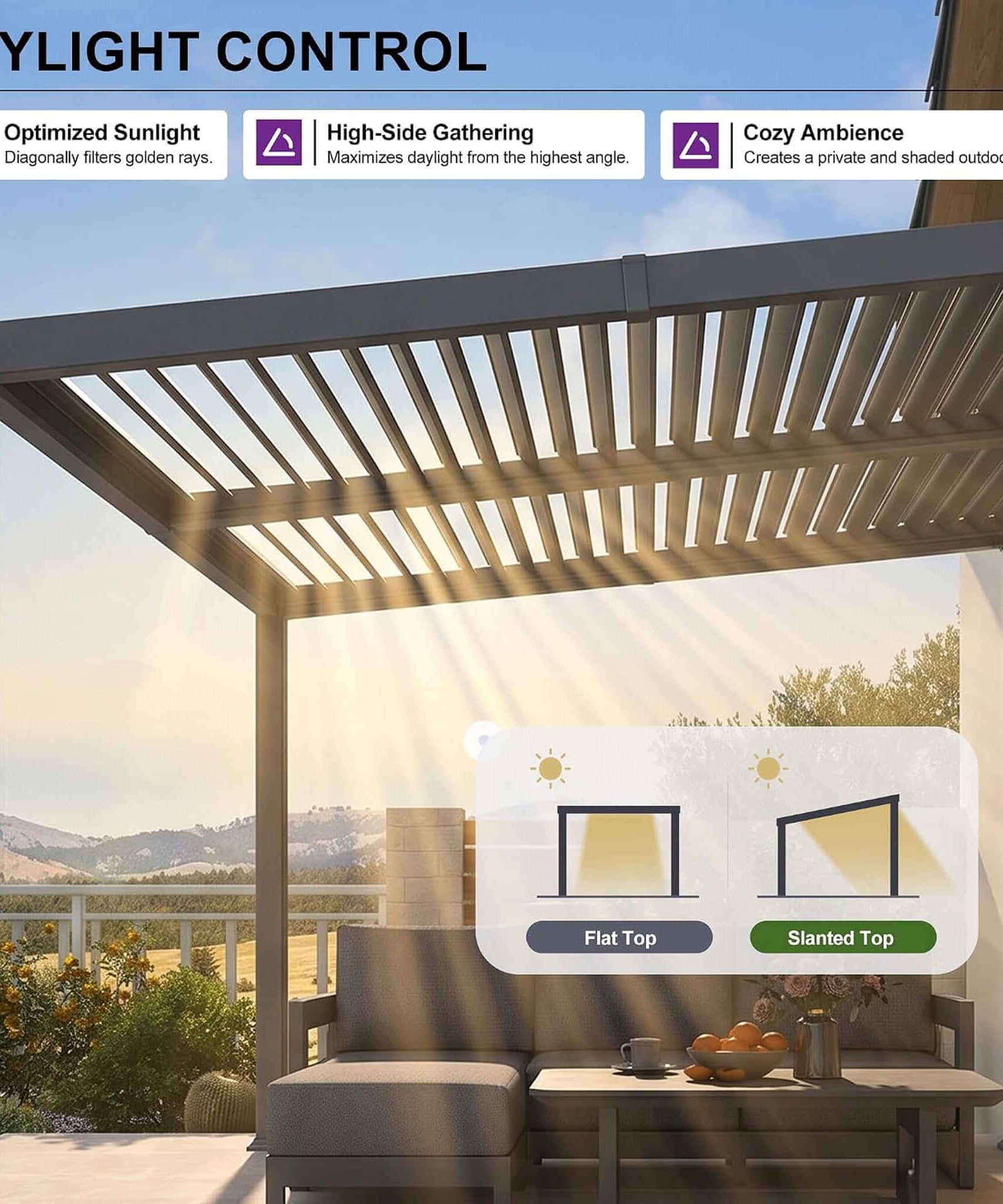 [08X12FT] Alora Modern Louvered Aluminum Pergola With Sloped Roof (SAK37244)