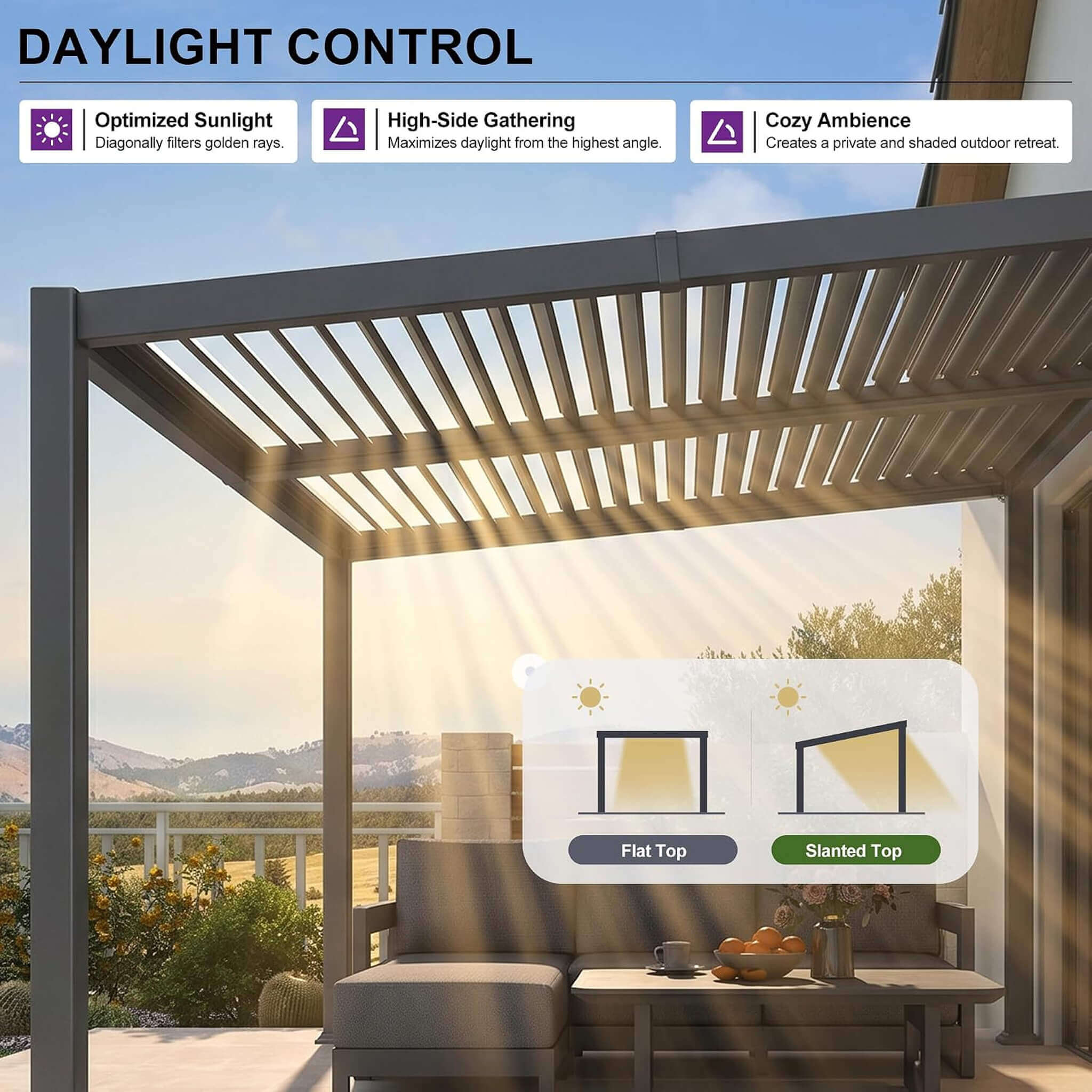 [08X12FT] Alora Modern Louvered Aluminum Pergola With Sloped Roof (SAK37244)