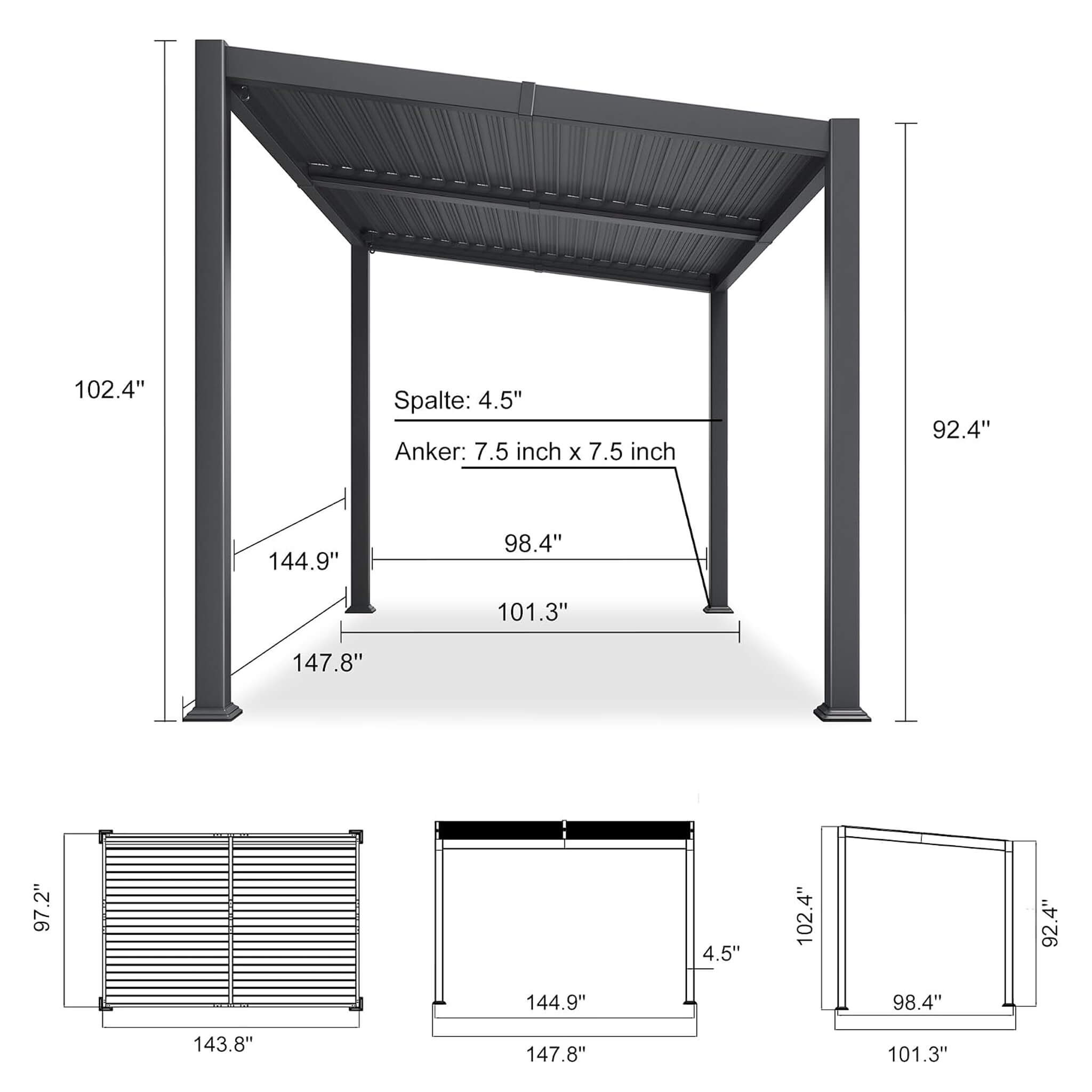 [08X12FT] Alora Modern Louvered Aluminum Pergola With Sloped Roof (SAK37244)