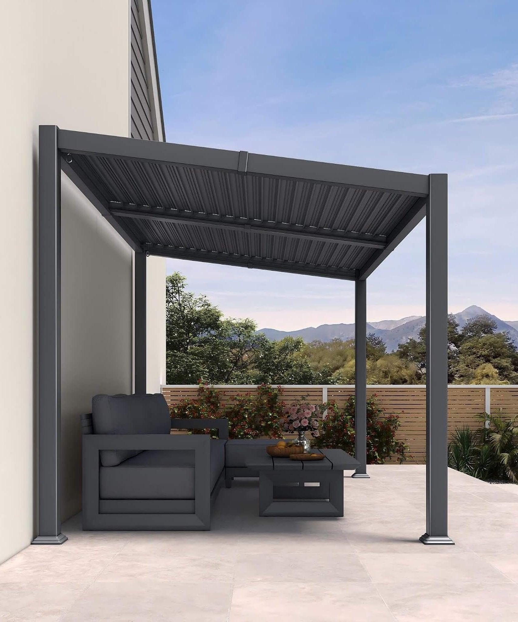 [08X12FT] Alora Modern Louvered Aluminum Pergola With Sloped Roof (SAK37244)