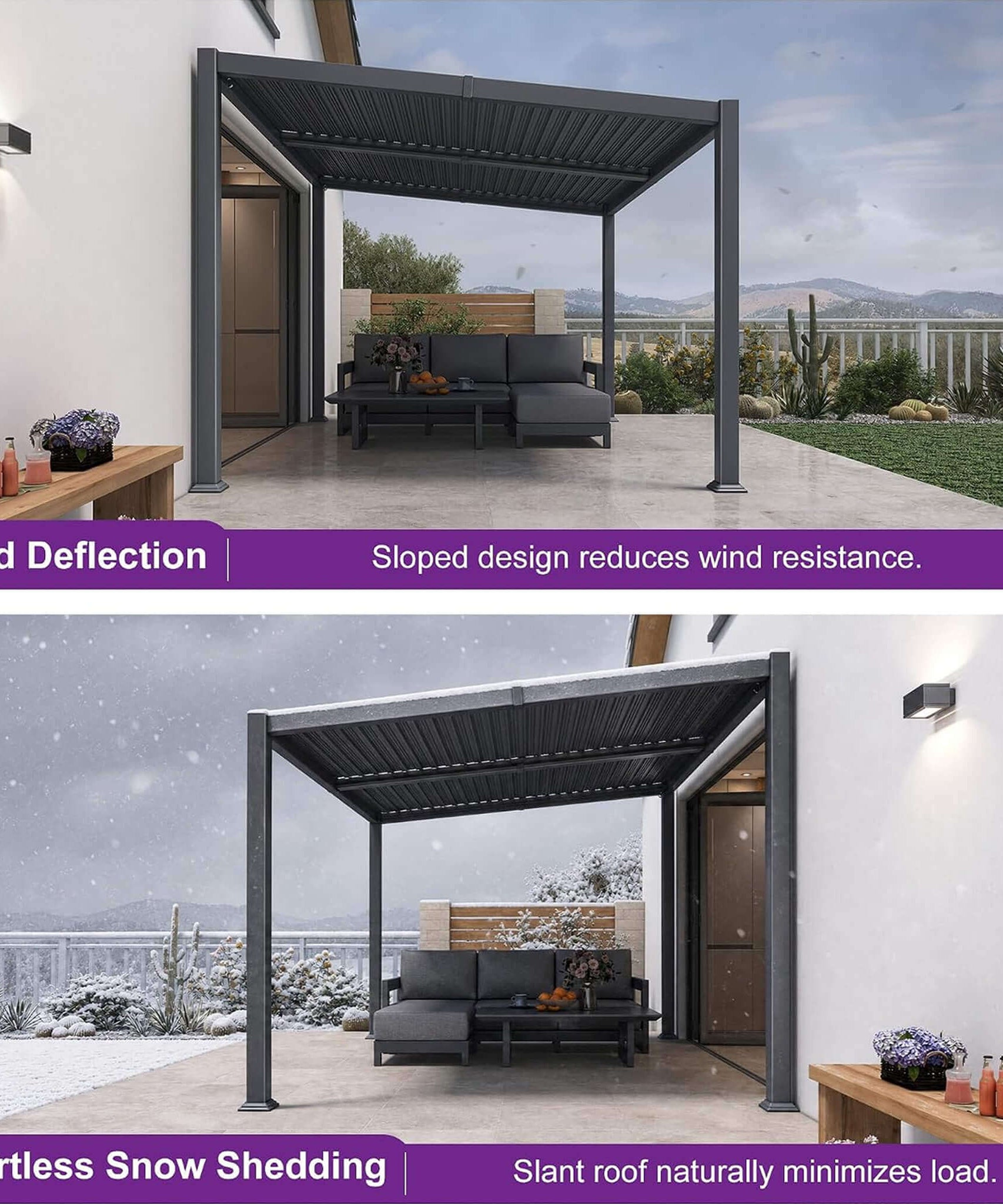 [08X12FT] Alora Modern Louvered Aluminum Pergola With Sloped Roof (SAK37244)