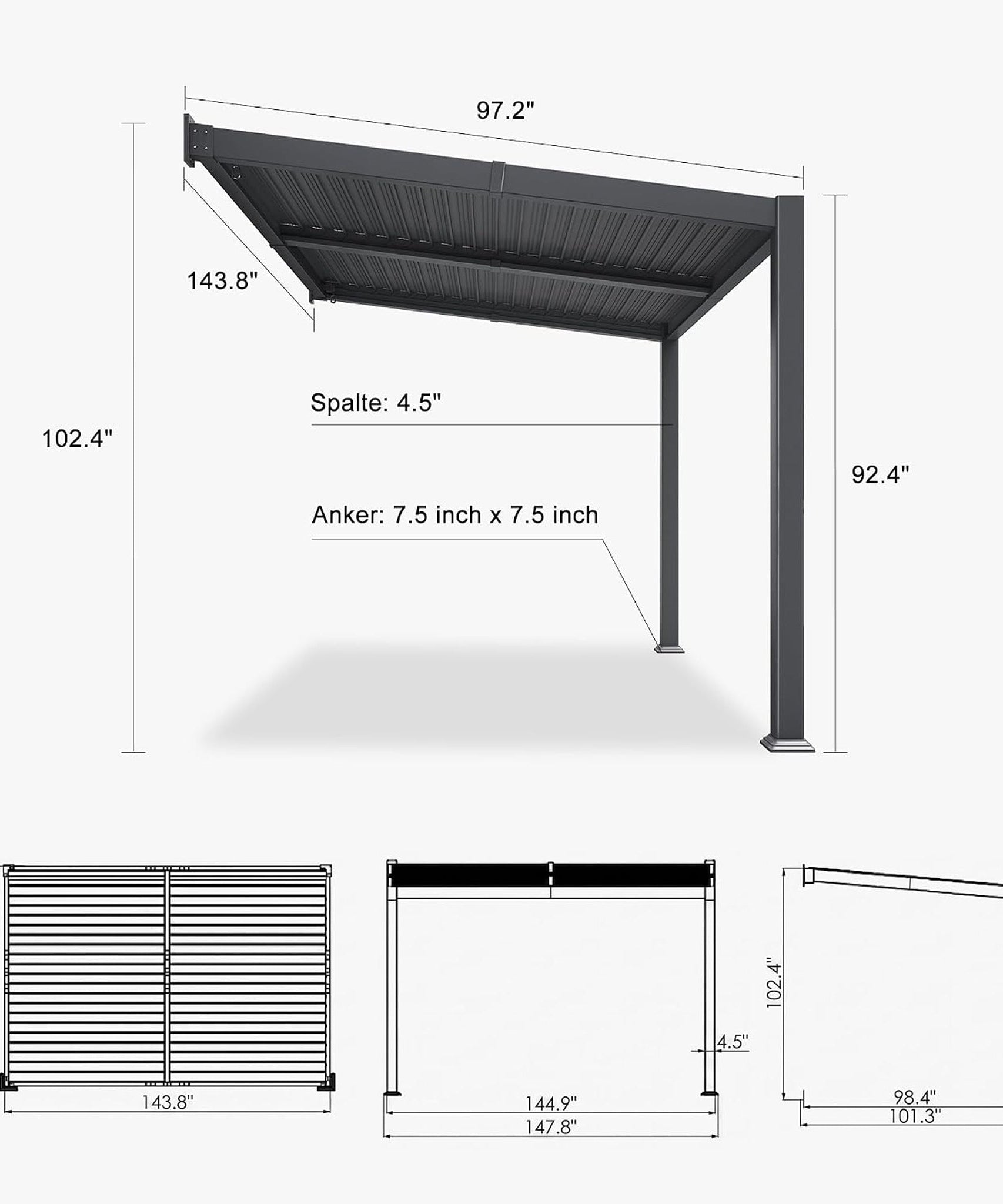 [08X12FT] Alora Modern Wall-Mounted Louvered Pergola With Aluminum Frame (SAK25902)