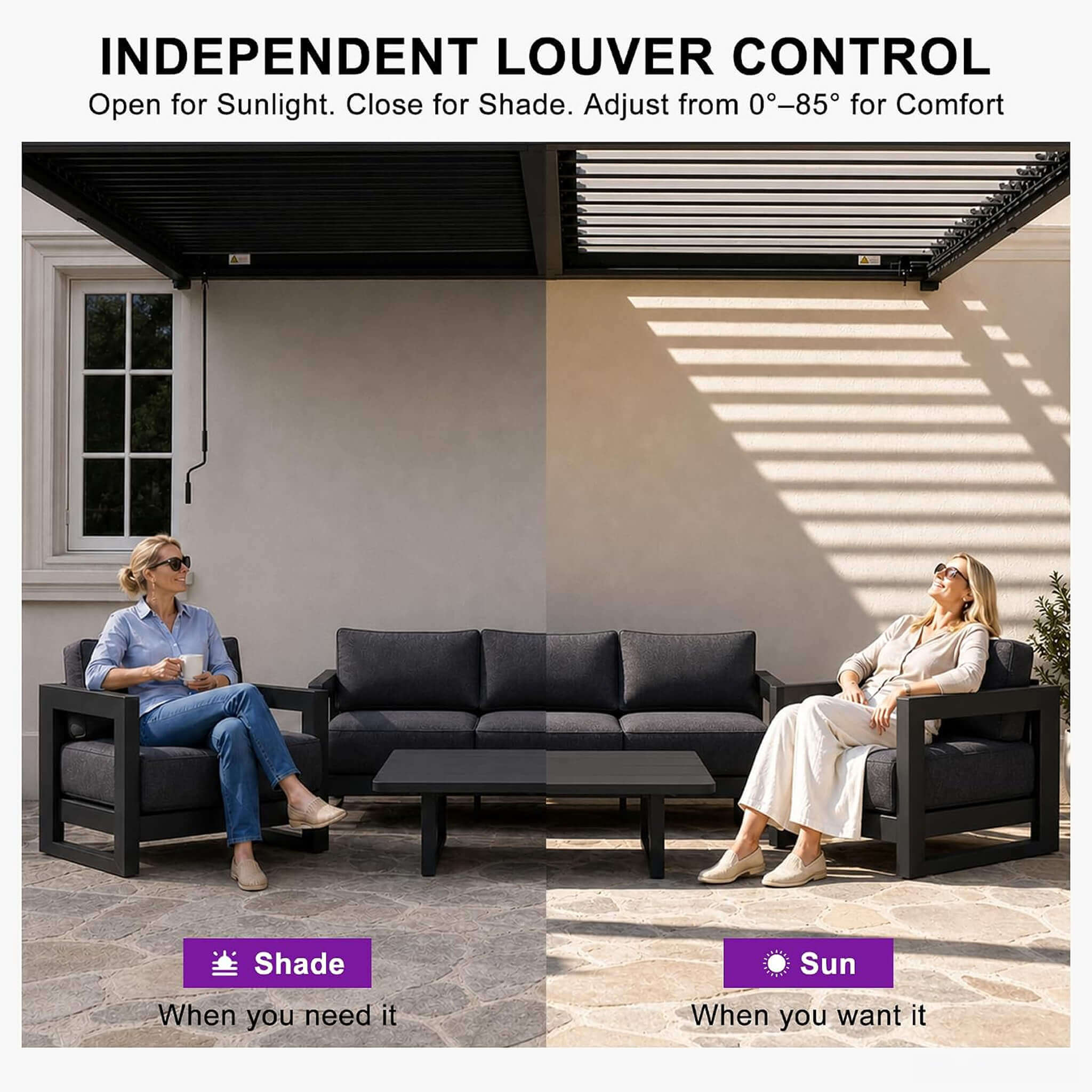 [08X12FT] Alora Modern Wall-Mounted Louvered Pergola With Aluminum Frame (SAK25902)