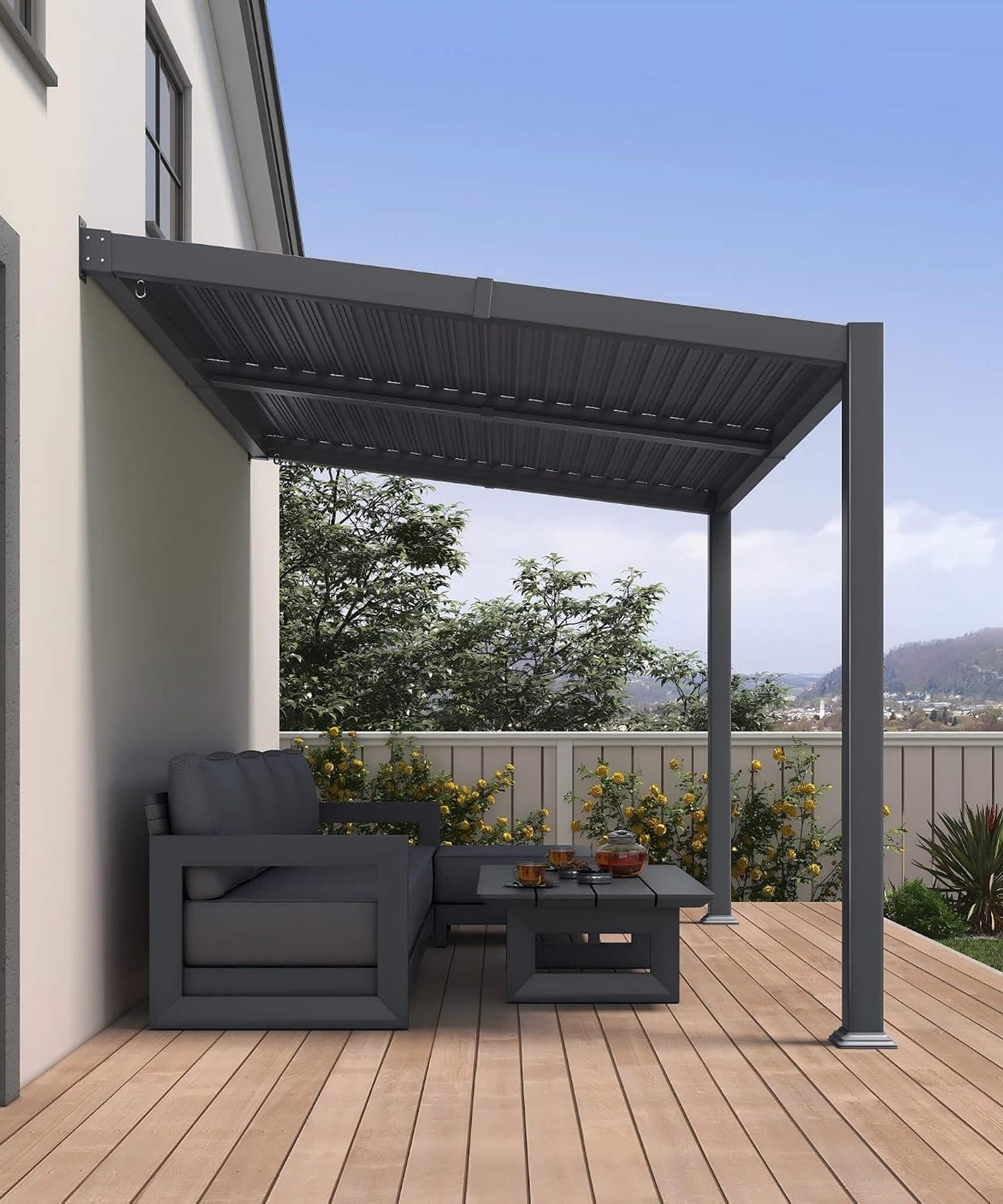 [08X12FT] Alora Modern Wall-Mounted Louvered Pergola With Aluminum Frame (SAK25902)