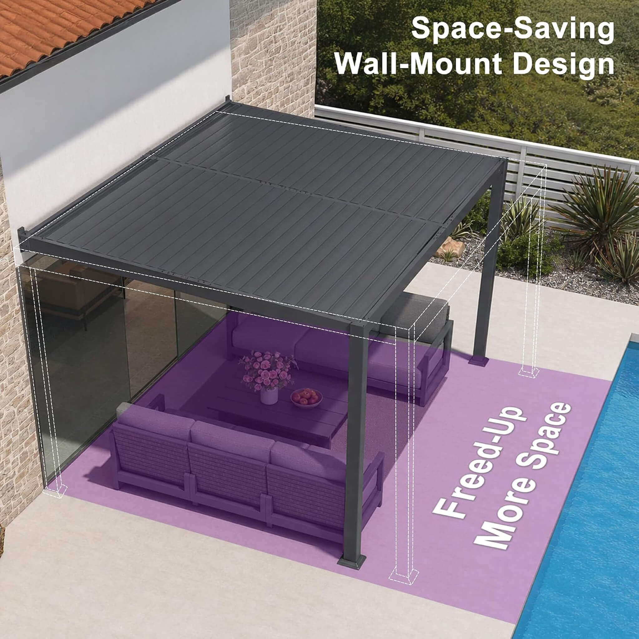 [08X12FT] Alora Modern Wall-Mounted Louvered Pergola With Aluminum Frame (SAK25902)