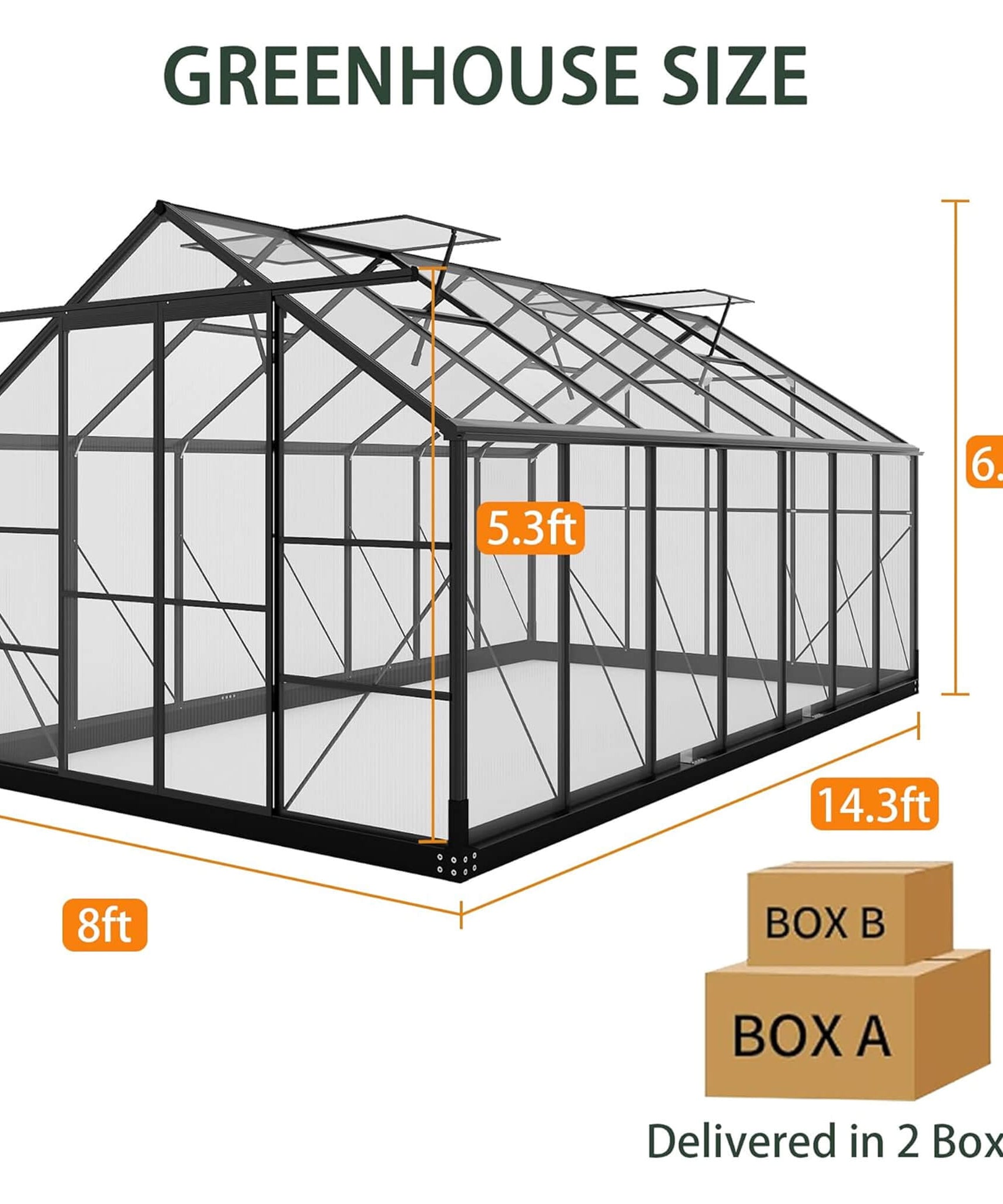 [08X14FT] Outdoor Polycarbonate Greenhouse With Roof Vents & Sliding Doors, 4MM (SAK19426)