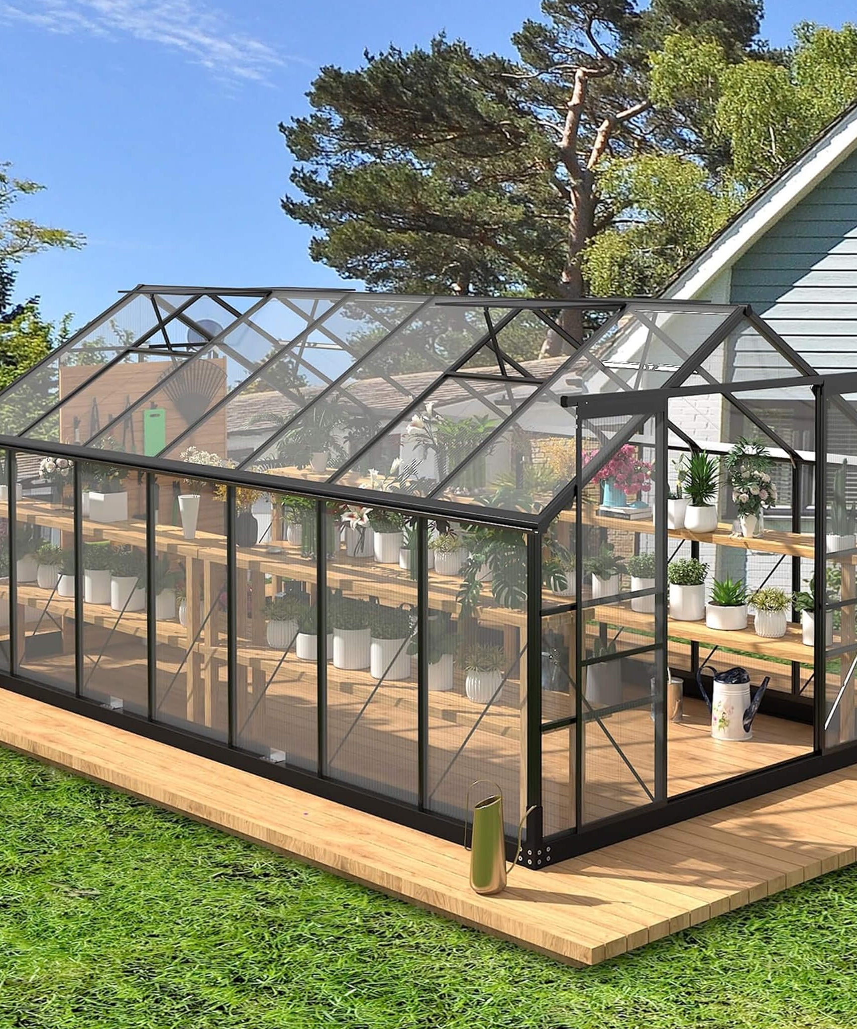 [08X14FT] Outdoor Polycarbonate Greenhouse With Roof Vents & Sliding Doors, 4MM (SAK19426)
