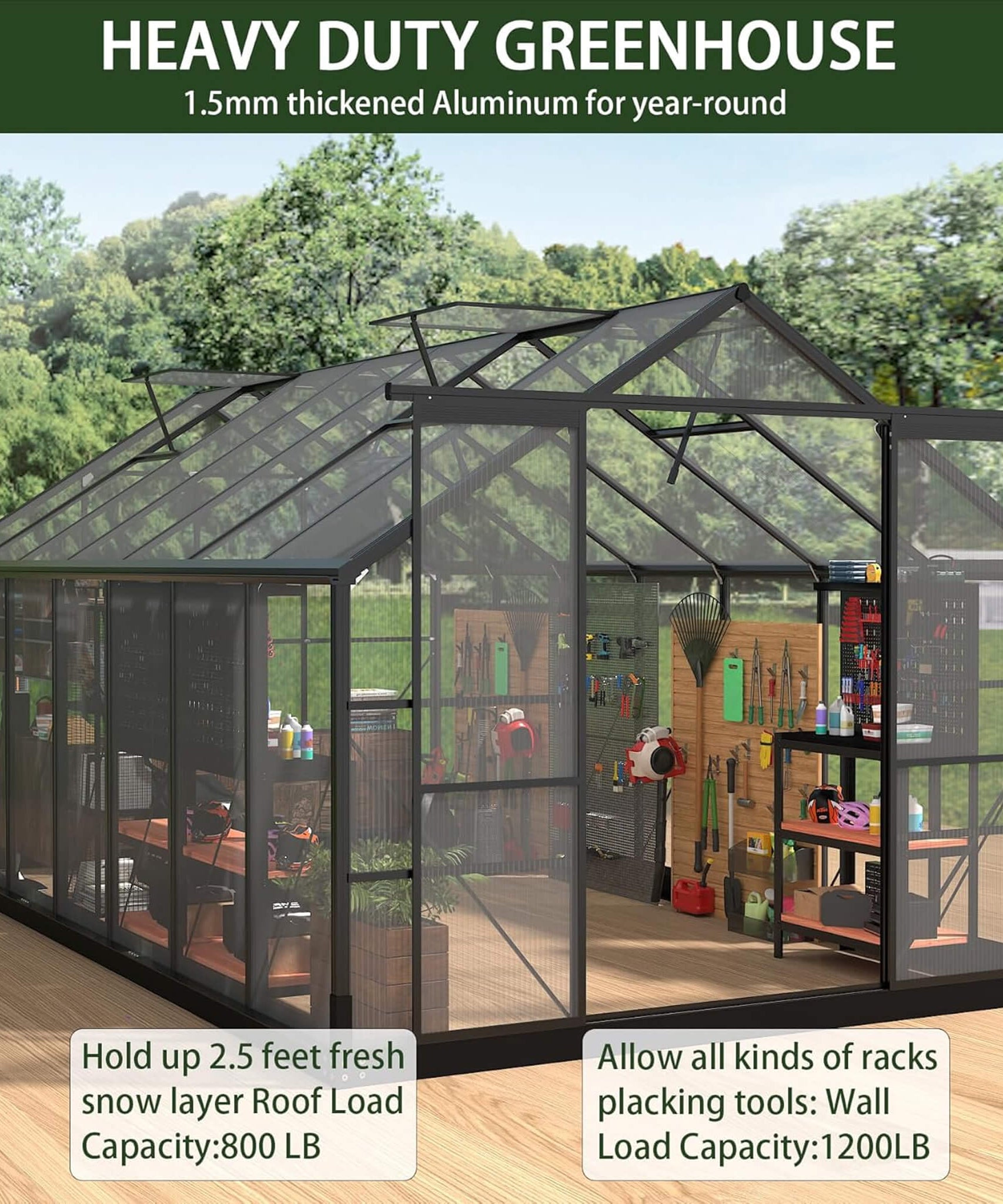 [08X14FT] Outdoor Polycarbonate Greenhouse With Roof Vents & Sliding Doors, 4MM (SAK19426)