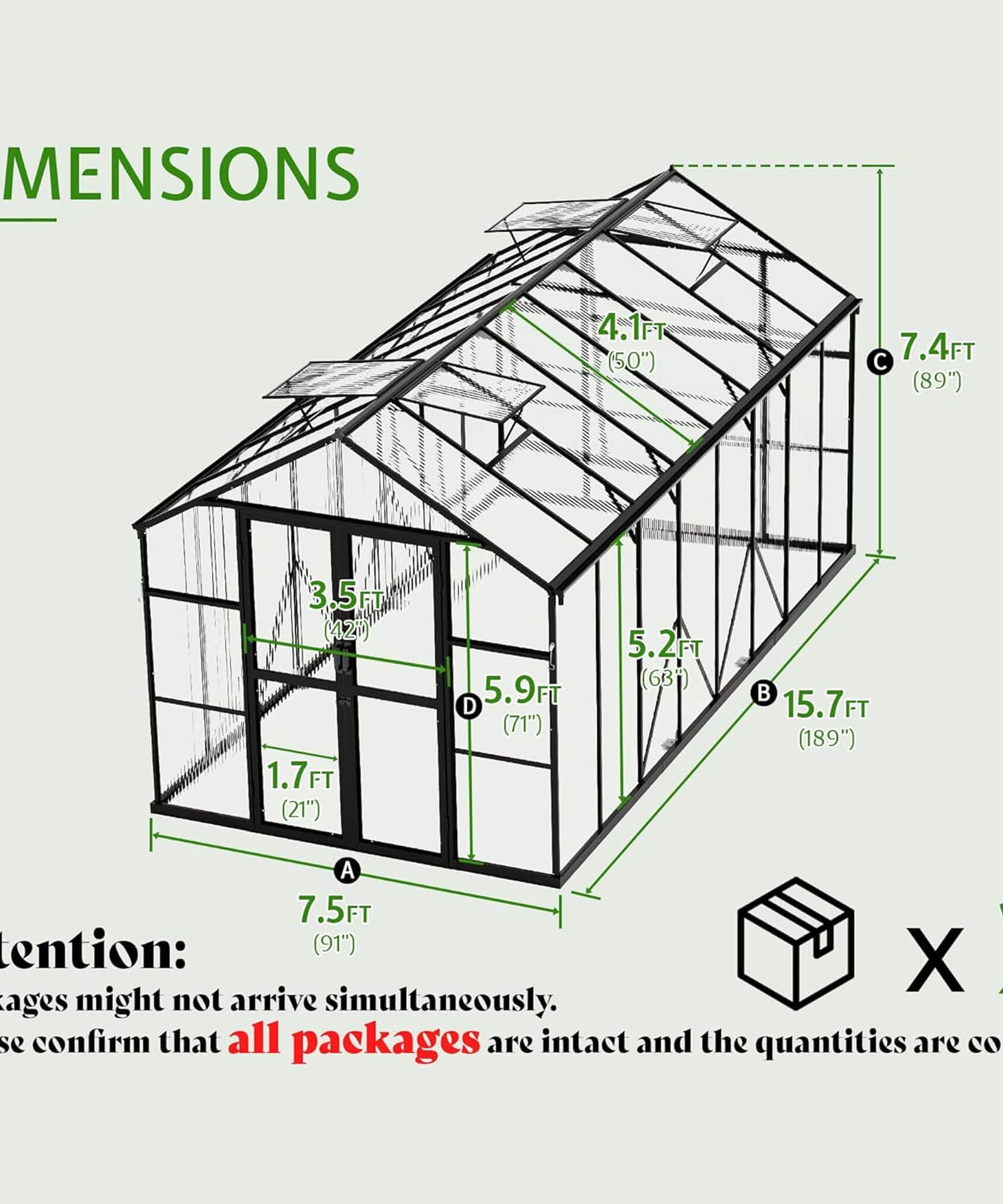 [08X16FT] Premium Polycarbonate Outdoor Walk-In Patio Greenhouse With Double Swing Doors, 4MM (SAK79206)
