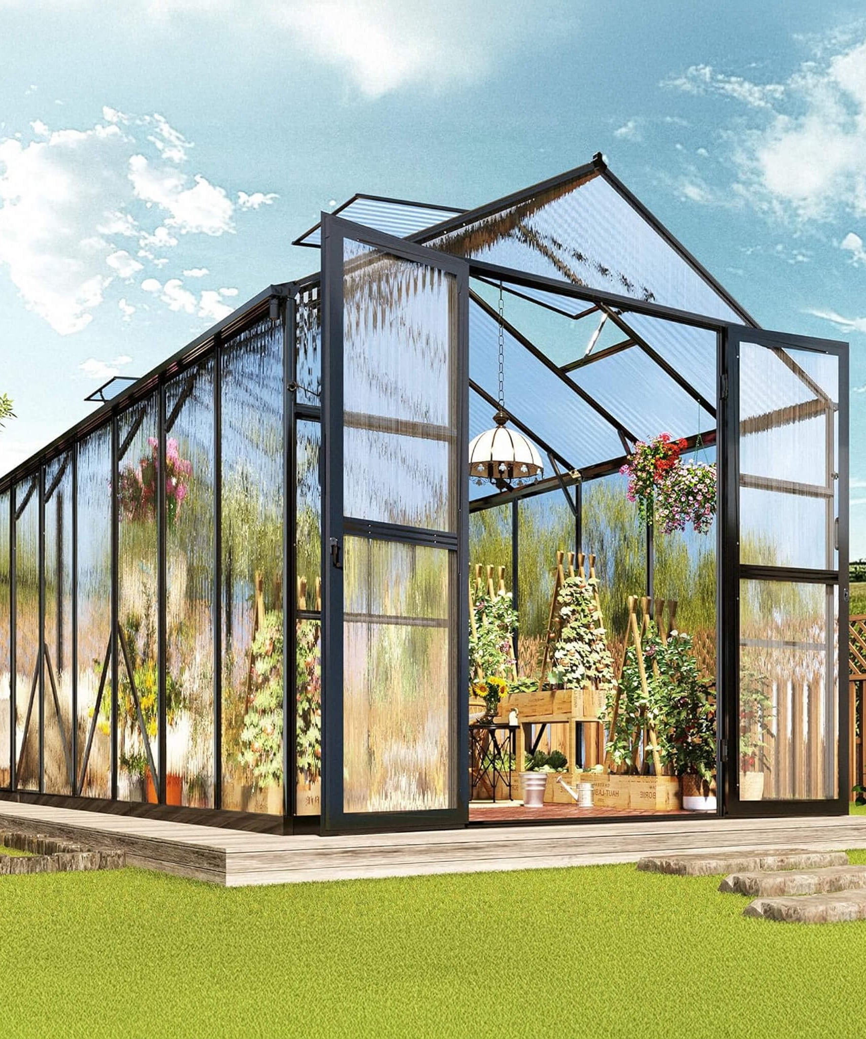 [08X16FT] Premium Polycarbonate Outdoor Walk-In Patio Greenhouse With Double Swing Doors, 4MM (SAK79206)