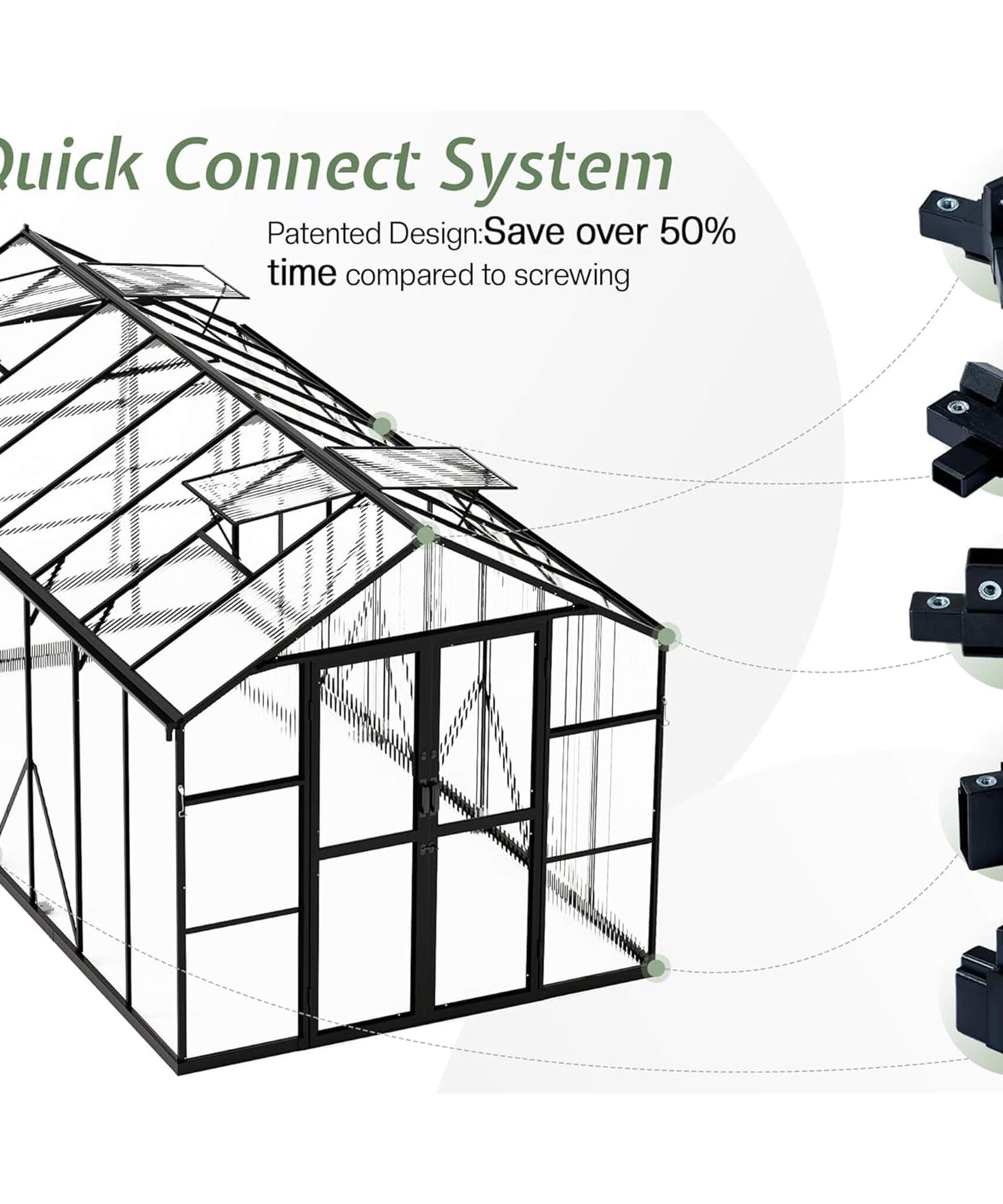 [08X16FT] Premium Polycarbonate Outdoor Walk-In Patio Greenhouse With Double Swing Doors, 4MM (SAK79206)