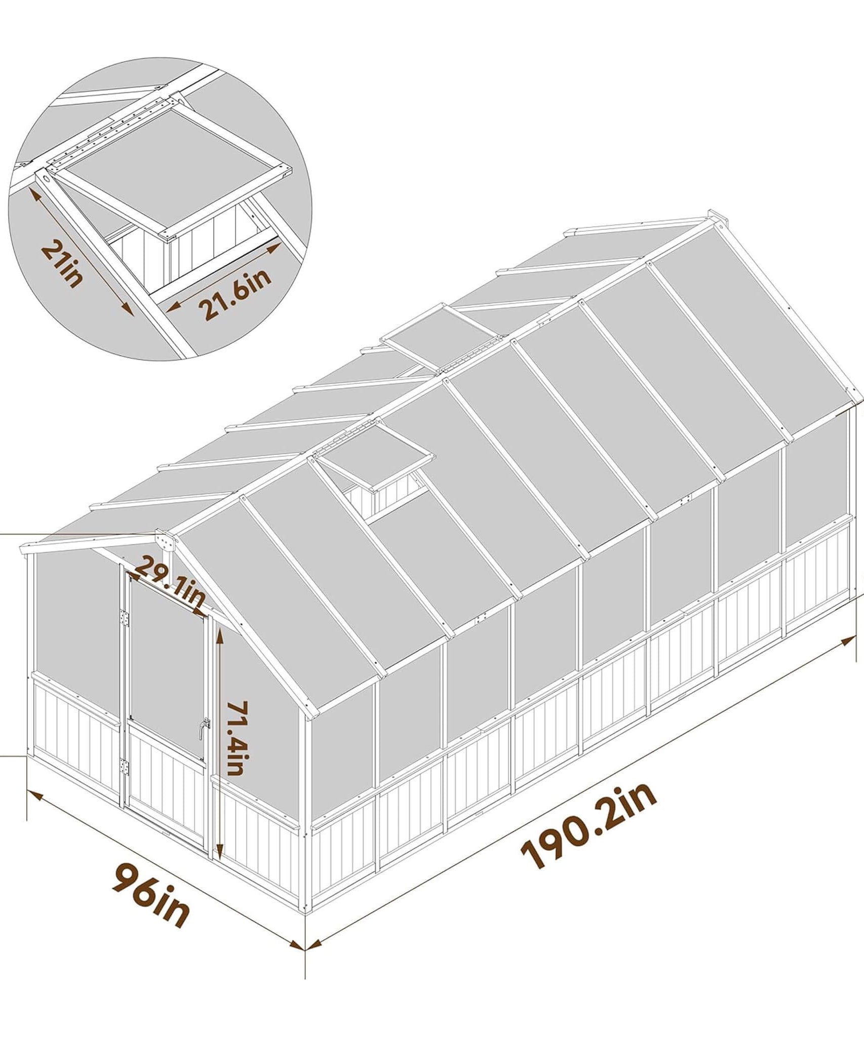 [08X16FT] Large Heavy-Duty Outdoor Wooden Greenhouse With 6MM Polycarbonate Panels And Vent Roof (SAK18467)