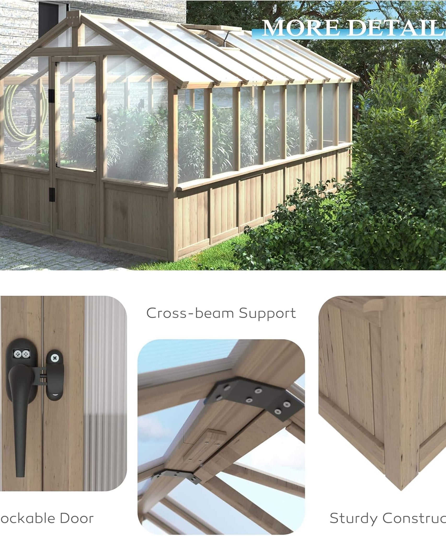 [08X16FT] Large Heavy-Duty Outdoor Wooden Greenhouse With 6MM Polycarbonate Panels And Vent Roof (SAK18467)