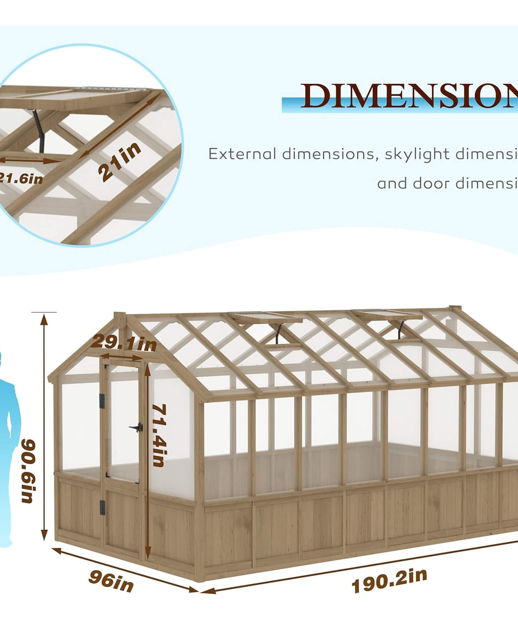 [08X16FT] Large Heavy-Duty Outdoor Wooden Greenhouse With 6MM Polycarbonate Panels And Vent Roof (SAK18467)