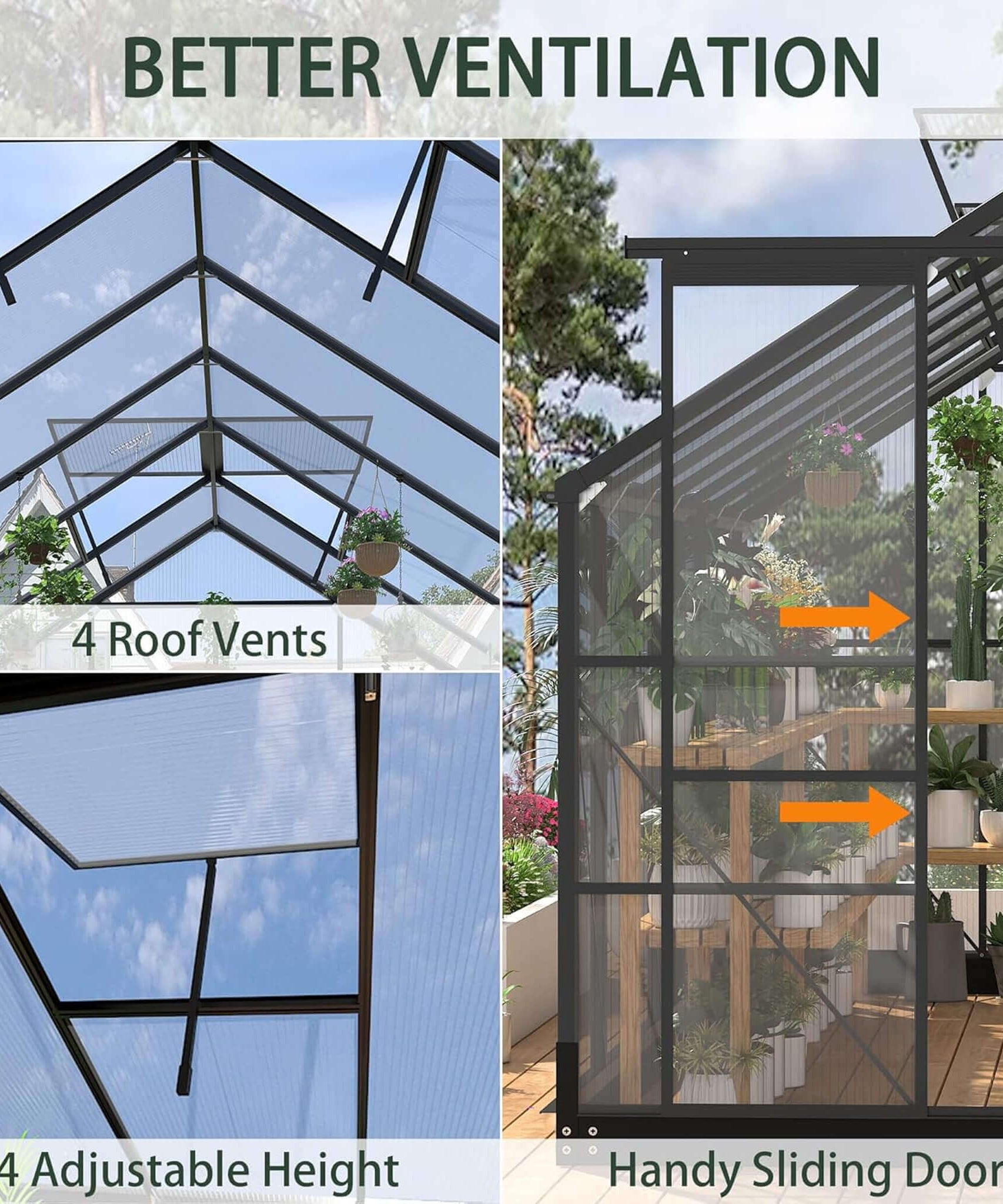 [08X16FT] Premium Outdoor Walk-In Polycarbonate Greenhouse With Roof Vents & Sliding Doors, 4MM (SAK72649)