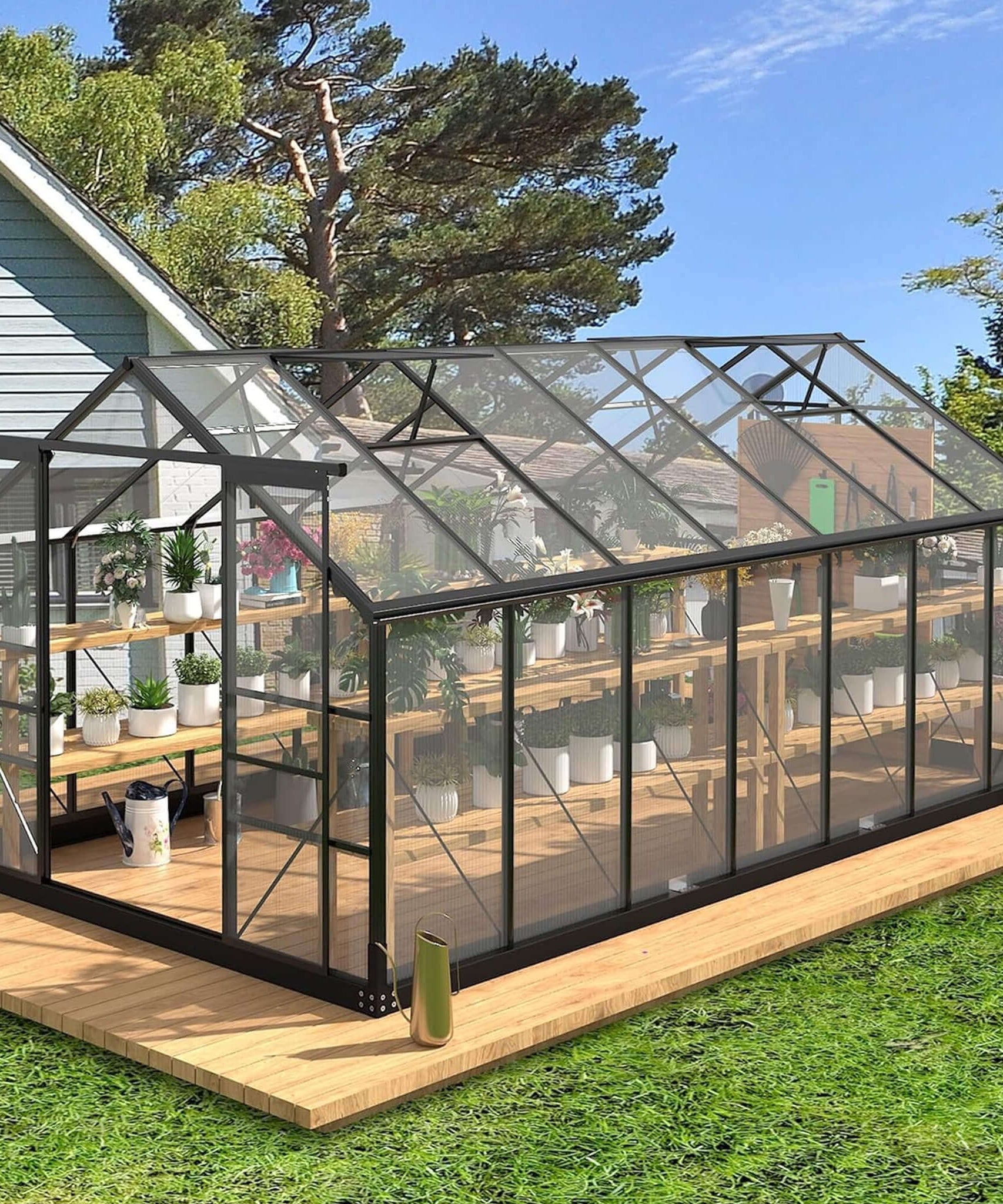 [08X16FT] Premium Outdoor Walk-In Polycarbonate Greenhouse With Roof Vents & Sliding Doors, 4MM (SAK72649)
