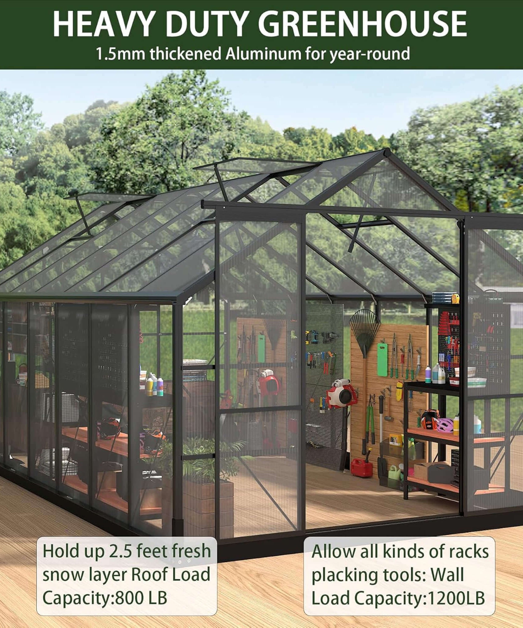 [08X16FT] Premium Outdoor Walk-In Polycarbonate Greenhouse With Roof Vents & Sliding Doors, 4MM (SAK72649)