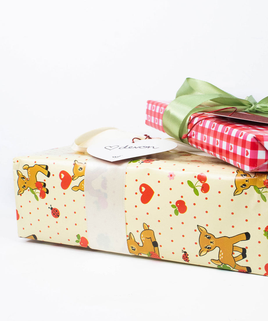 Oh Deer and Red Gingham Hearts Gift Wrap - 2 Pack