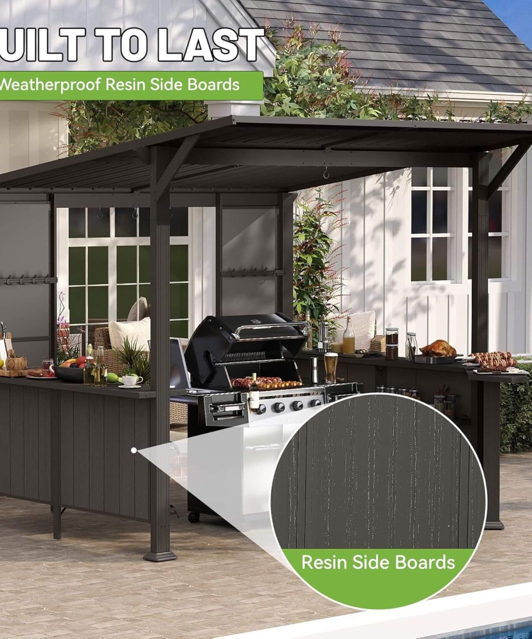 [09X10FT] Alora Premium Outdoor Hardtop Grill Gazebo With Shelves (SAK90431)
