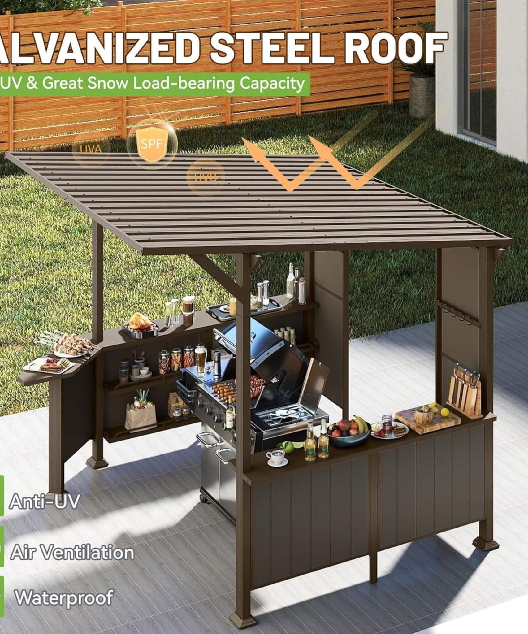 [09X10FT] Alora Premium Outdoor Hardtop Grill Gazebo With Shelves (SAK90431)