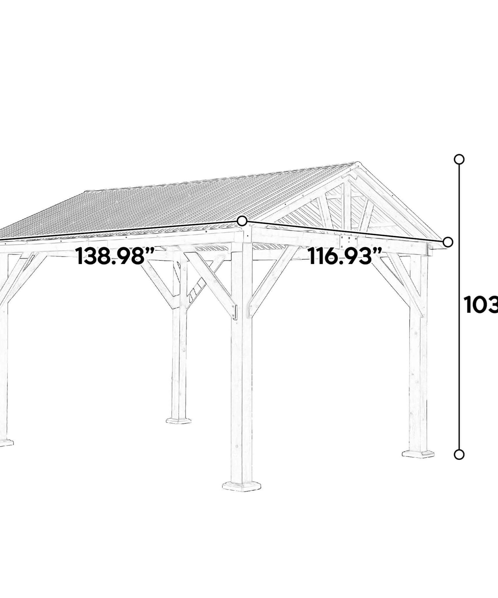 [09X11FT] Alora Heavy-Duty All-Weather Hardtop Wooden Carport Gazebo With Galvanized Steel Roof (SAK39187)
