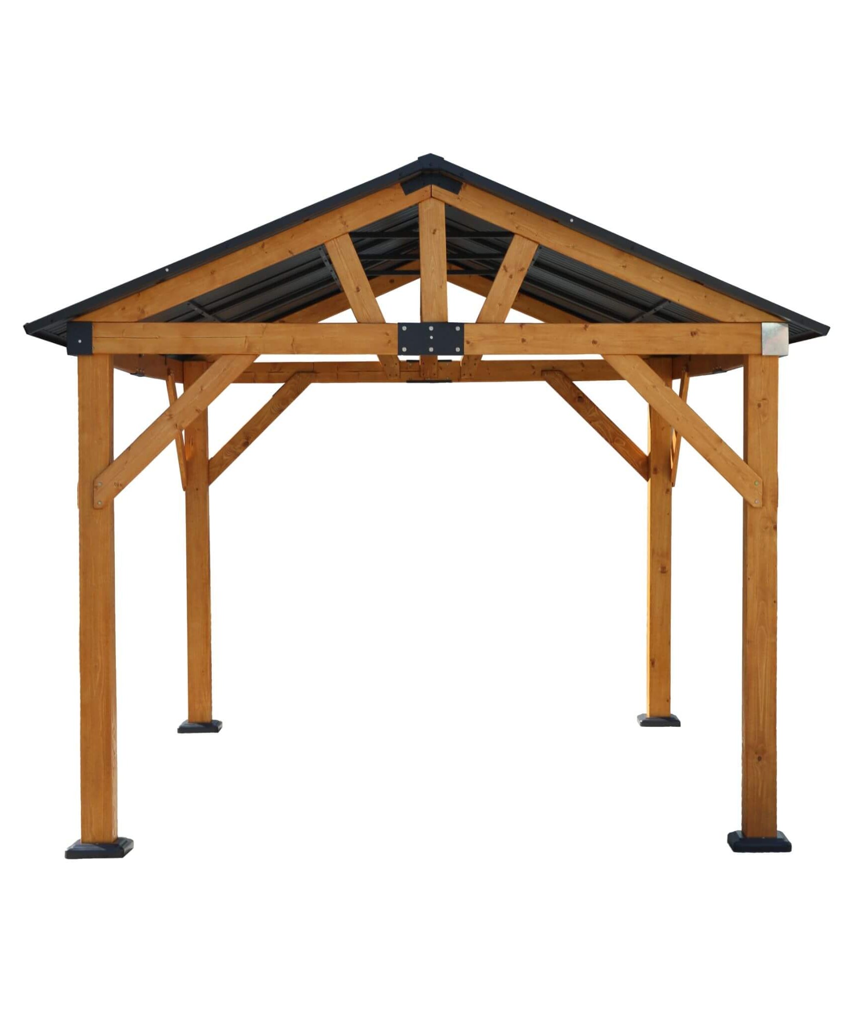 [09X11FT] Alora Heavy-Duty All-Weather Hardtop Wooden Carport Gazebo With Galvanized Steel Roof (SAK39187)