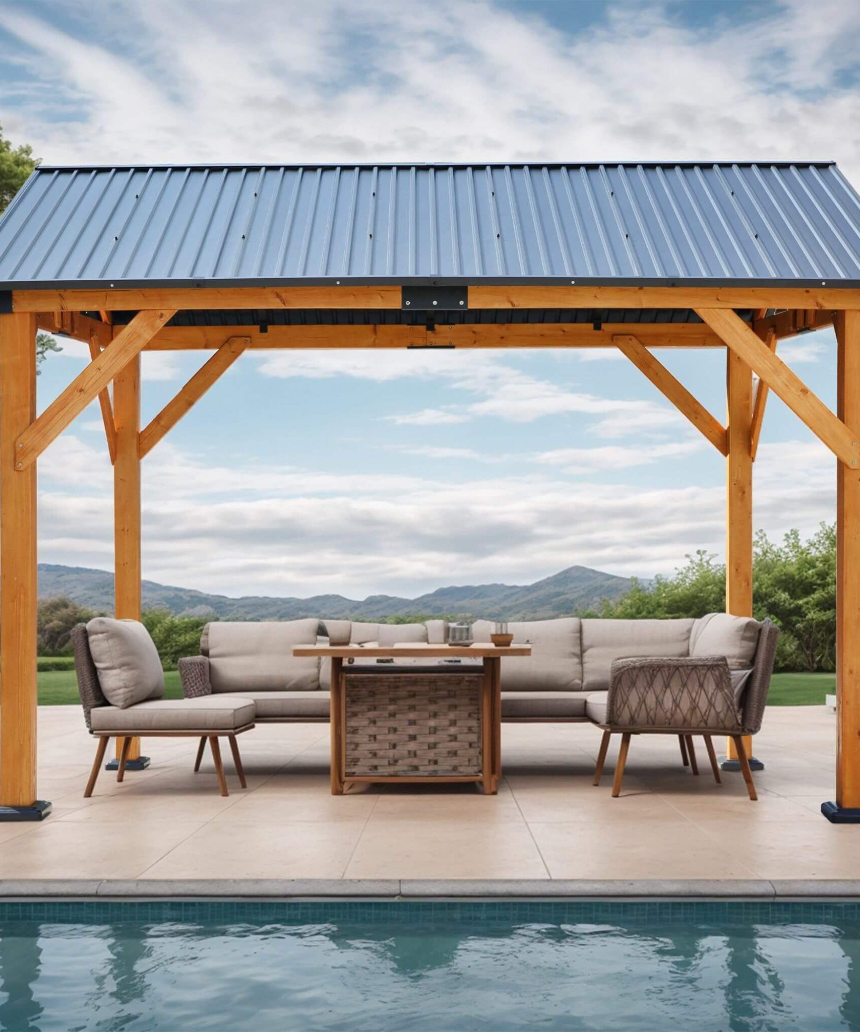 [09X11FT] Alora Heavy-Duty All-Weather Hardtop Wooden Carport Gazebo With Galvanized Steel Roof (SAK39187)