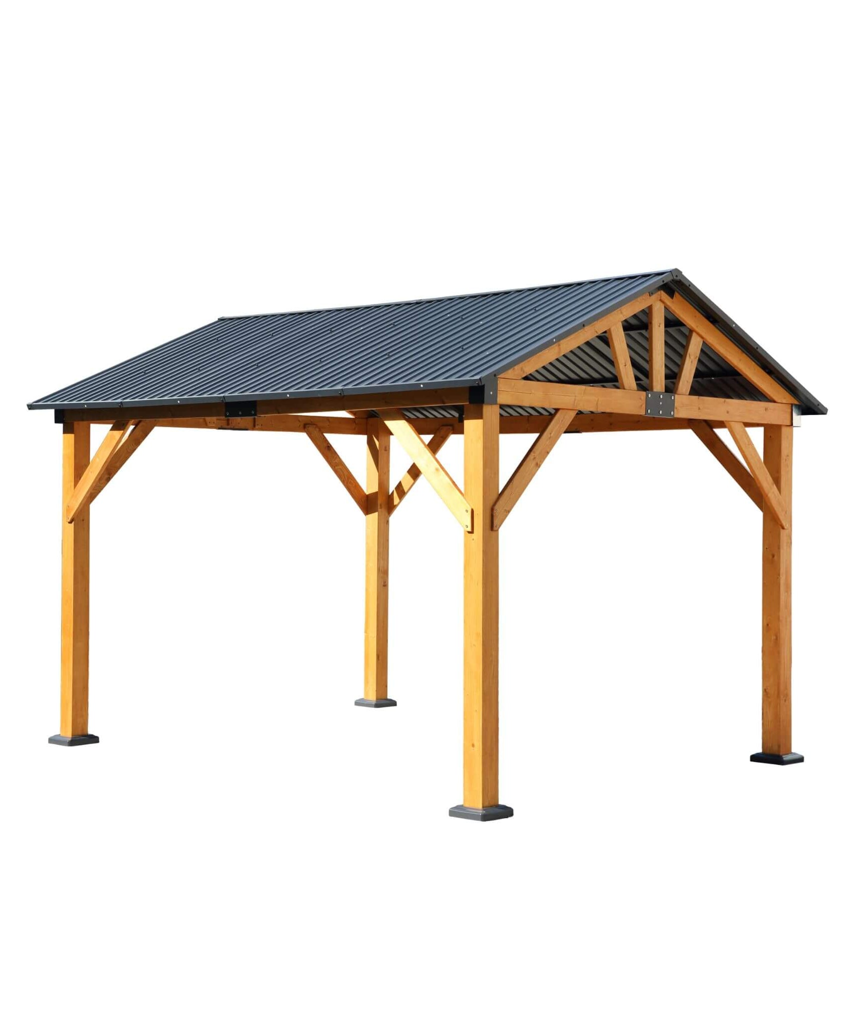 [09X11FT] Alora Heavy-Duty All-Weather Hardtop Wooden Carport Gazebo With Galvanized Steel Roof (SAK39187)