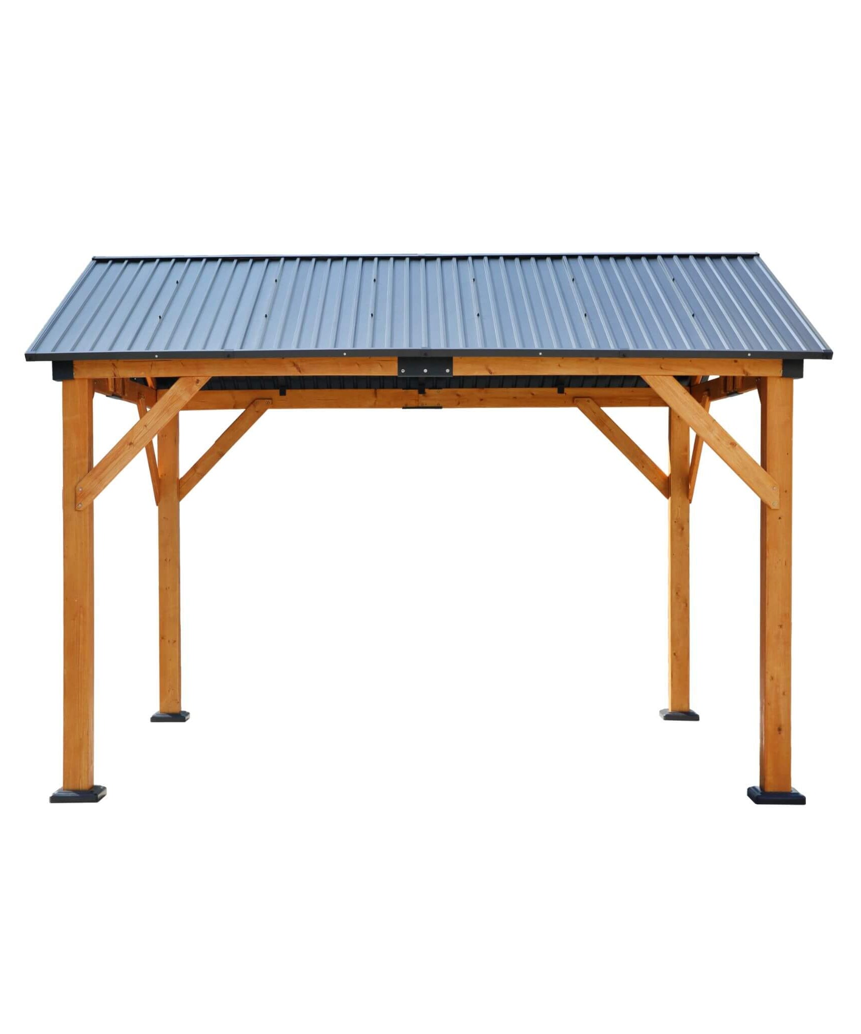 [09X11FT] Alora Heavy-Duty All-Weather Hardtop Wooden Carport Gazebo With Galvanized Steel Roof (SAK39187)