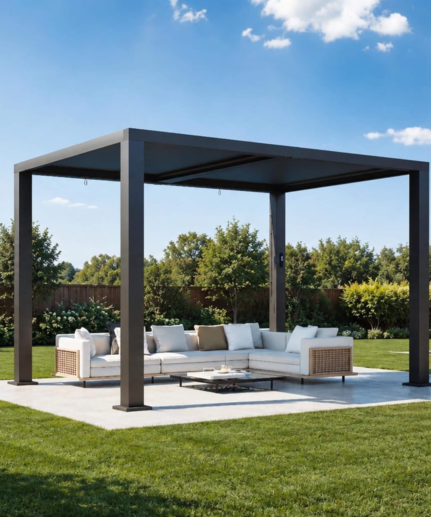 [09X12FT] Alora Premium Outdoor Electric Motorized Louvered Pergola With Built-In LED Lights & Fan (SAK53841)