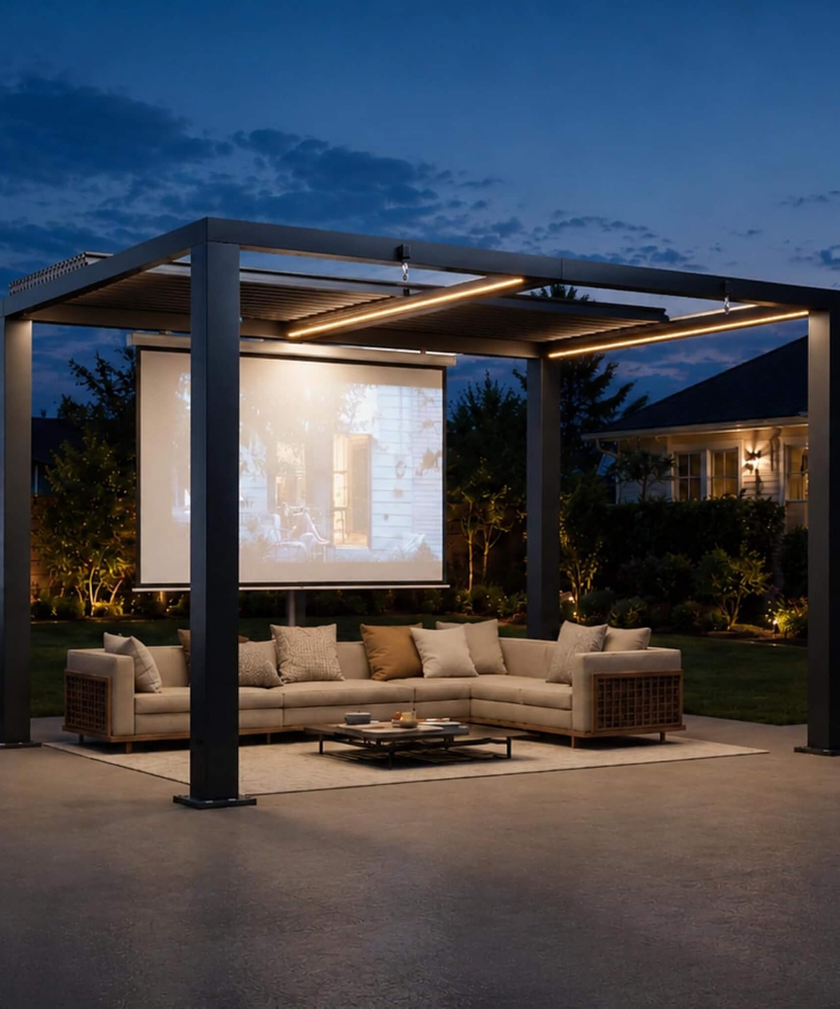 [09X12FT] Alora Premium Outdoor Electric Motorized Louvered Pergola With Built-In LED Lights & Fan (SAK53841)