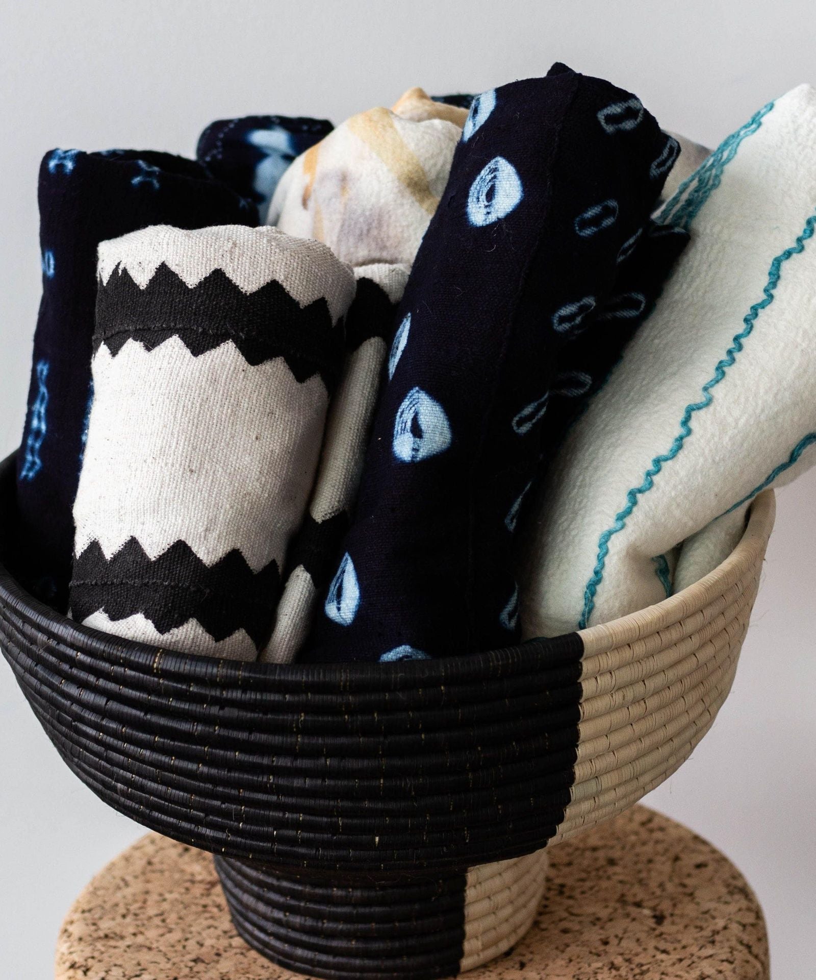 Pedestal Black and Natural Basket Bowl