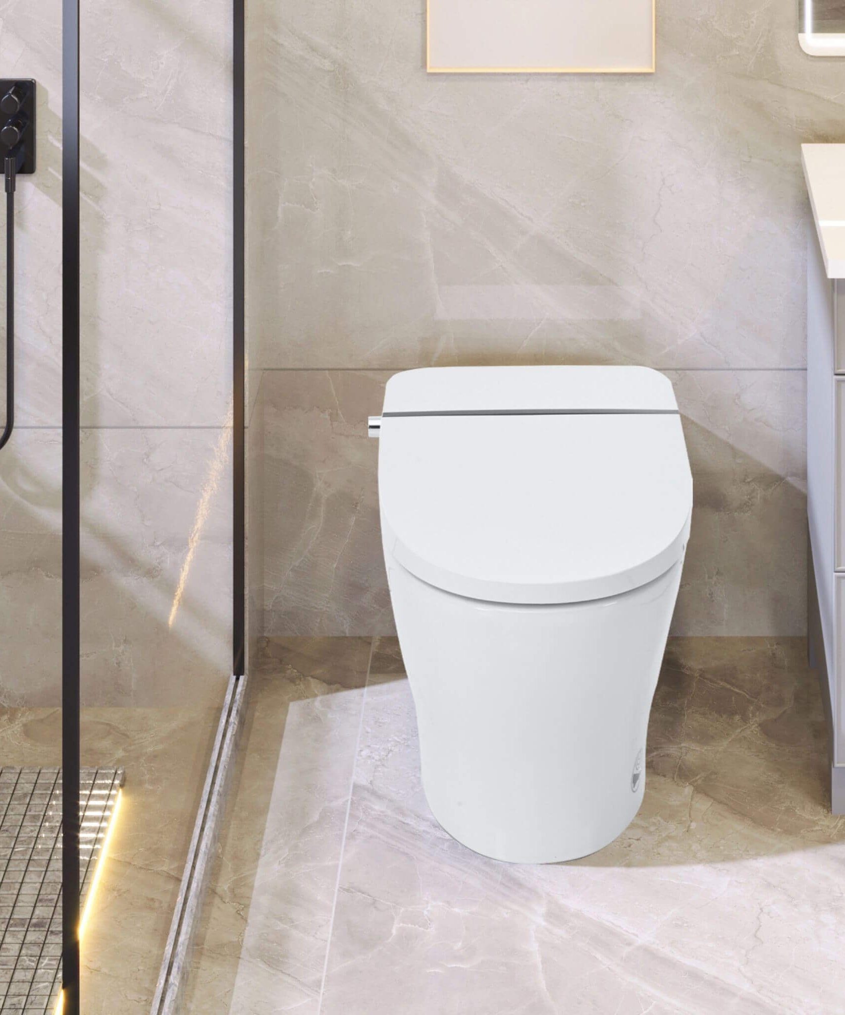 Nuvia 1/1.28 GPF Smart Compact Dual Flush Tankless Toilet Bidet Combo With Self-Cleaning Nozzle And Foot Sensor Flush (SAK58021)