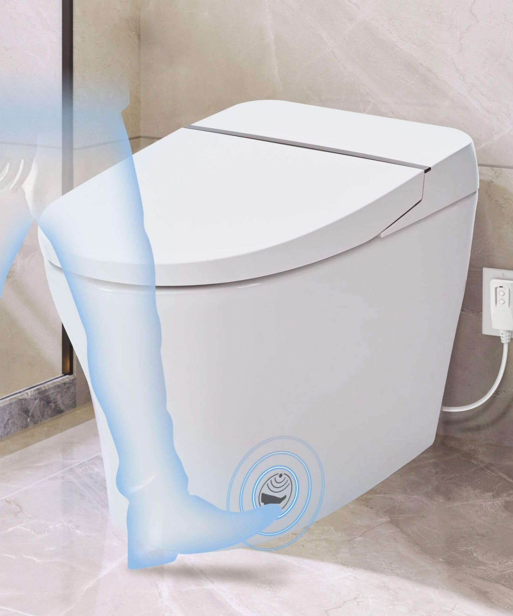 Nuvia 1/1.28 GPF Smart Compact Dual Flush Tankless Toilet Bidet Combo With Self-Cleaning Nozzle And Foot Sensor Flush (SAK58021)