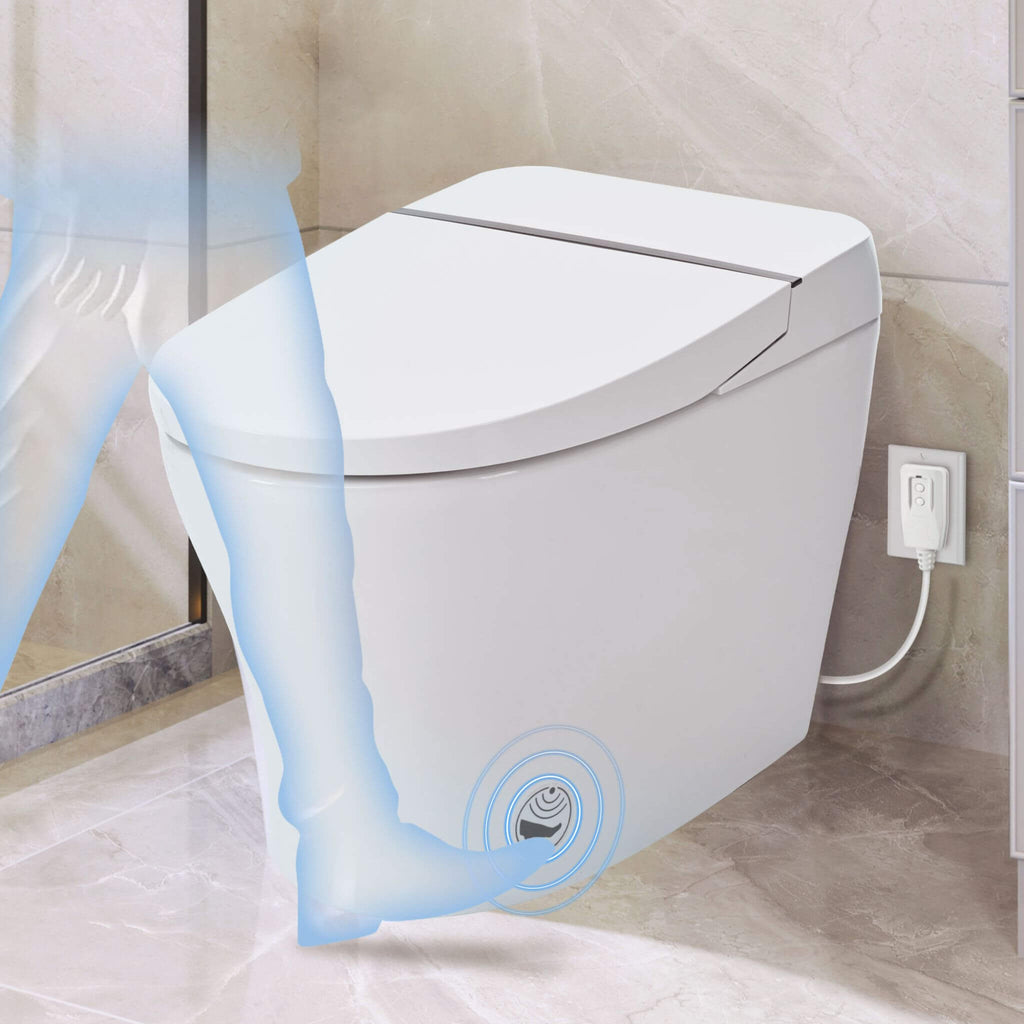Nuvia 1/1.28 GPF Smart Compact Dual Flush Tankless Toilet Bidet Combo With Self-Cleaning Nozzle And Foot Sensor Flush (SAK58021)