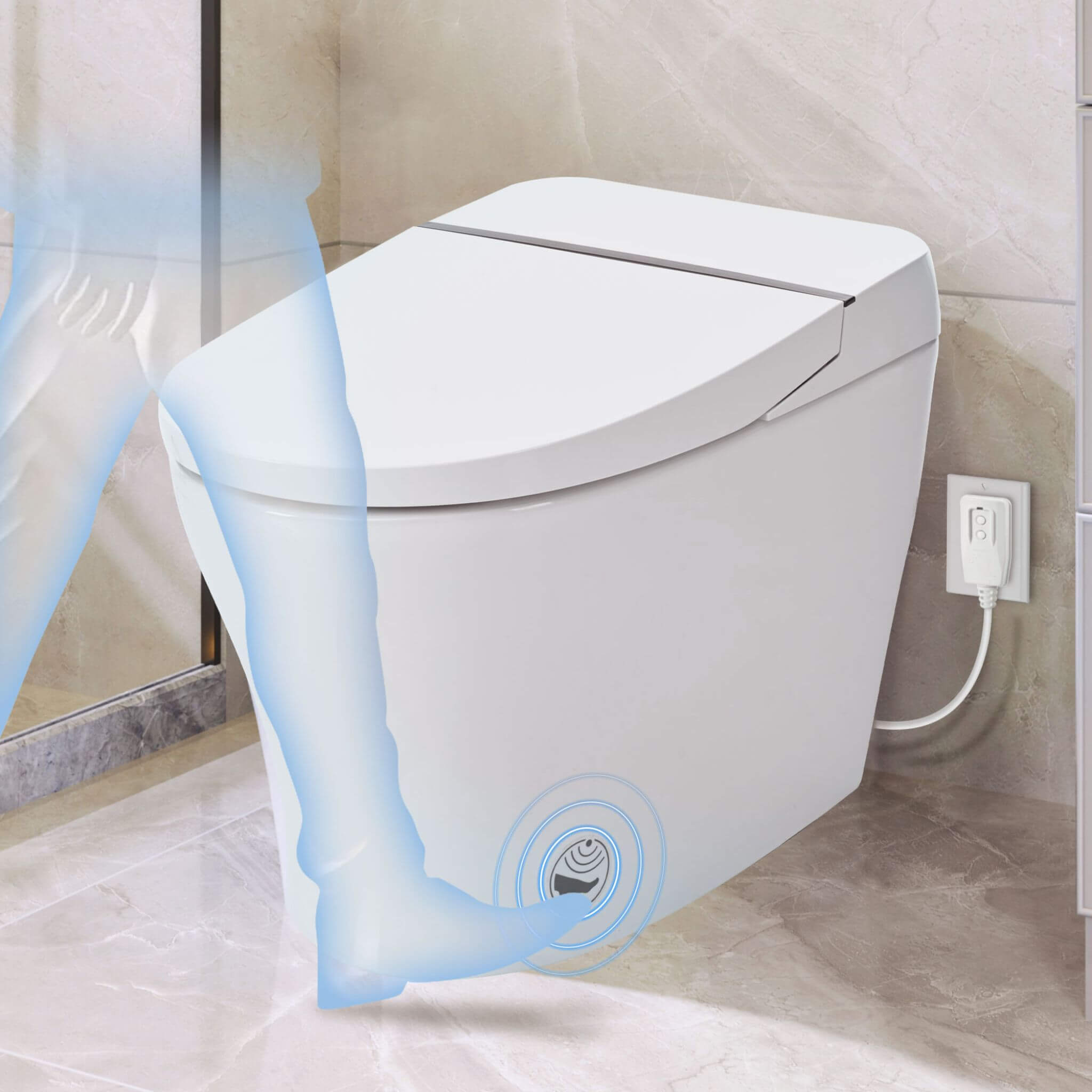 Nuvia 1/1.28 GPF Smart Compact Dual Flush Tankless Toilet Bidet Combo With Self-Cleaning Nozzle And Foot Sensor Flush (SAK58021)