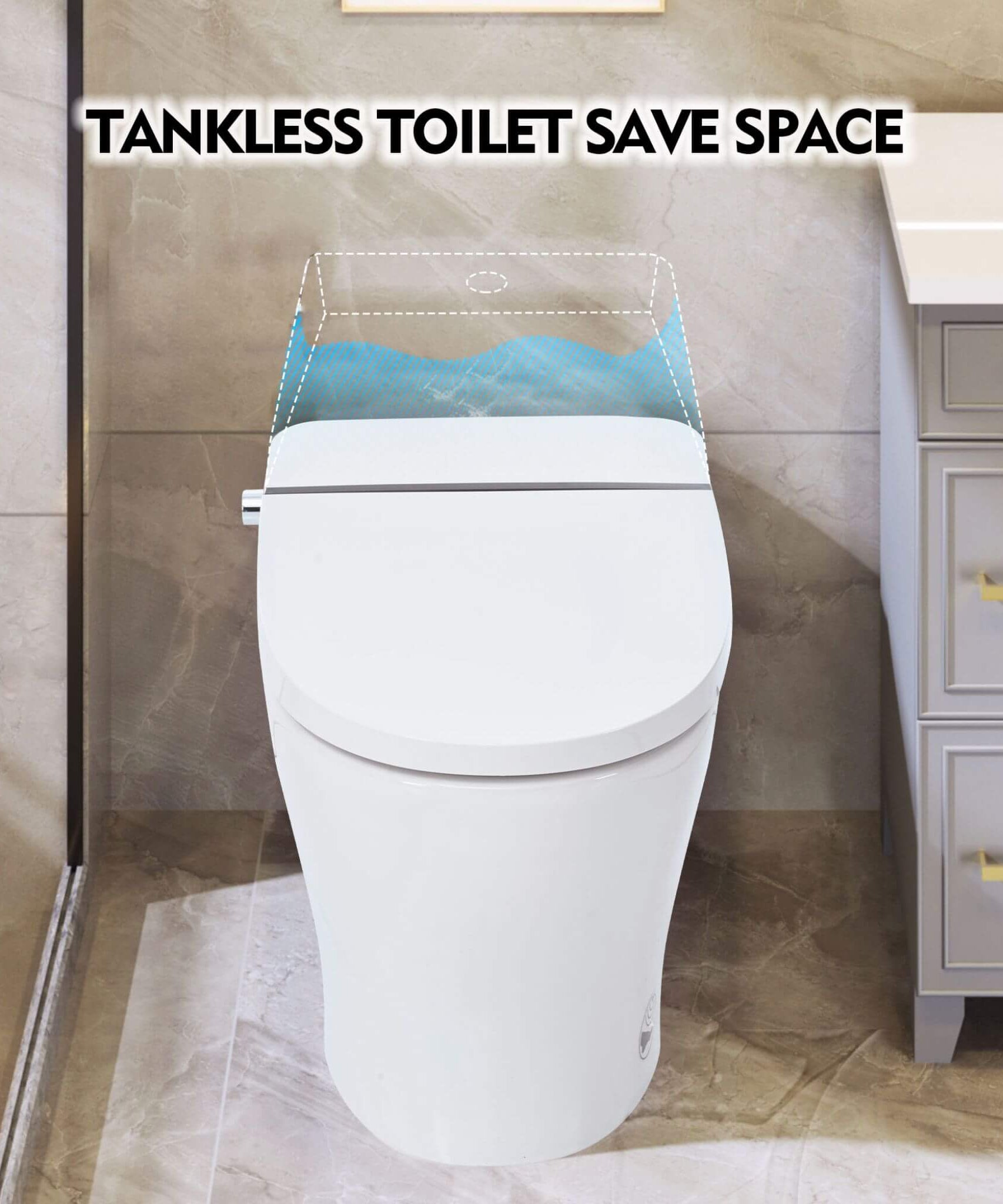 Nuvia 1/1.28 GPF Smart Compact Dual Flush Tankless Toilet Bidet Combo With Self-Cleaning Nozzle And Foot Sensor Flush (SAK58021)