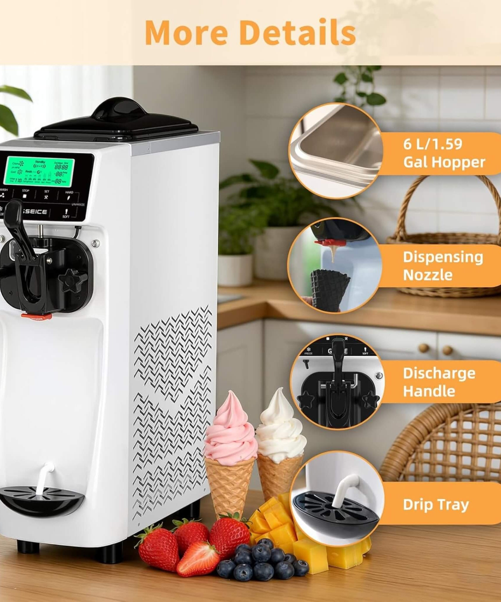 1.6-Gal Single-Flavor Soft Serve Ice Cream Maker With Pre Cool (SAK96024)