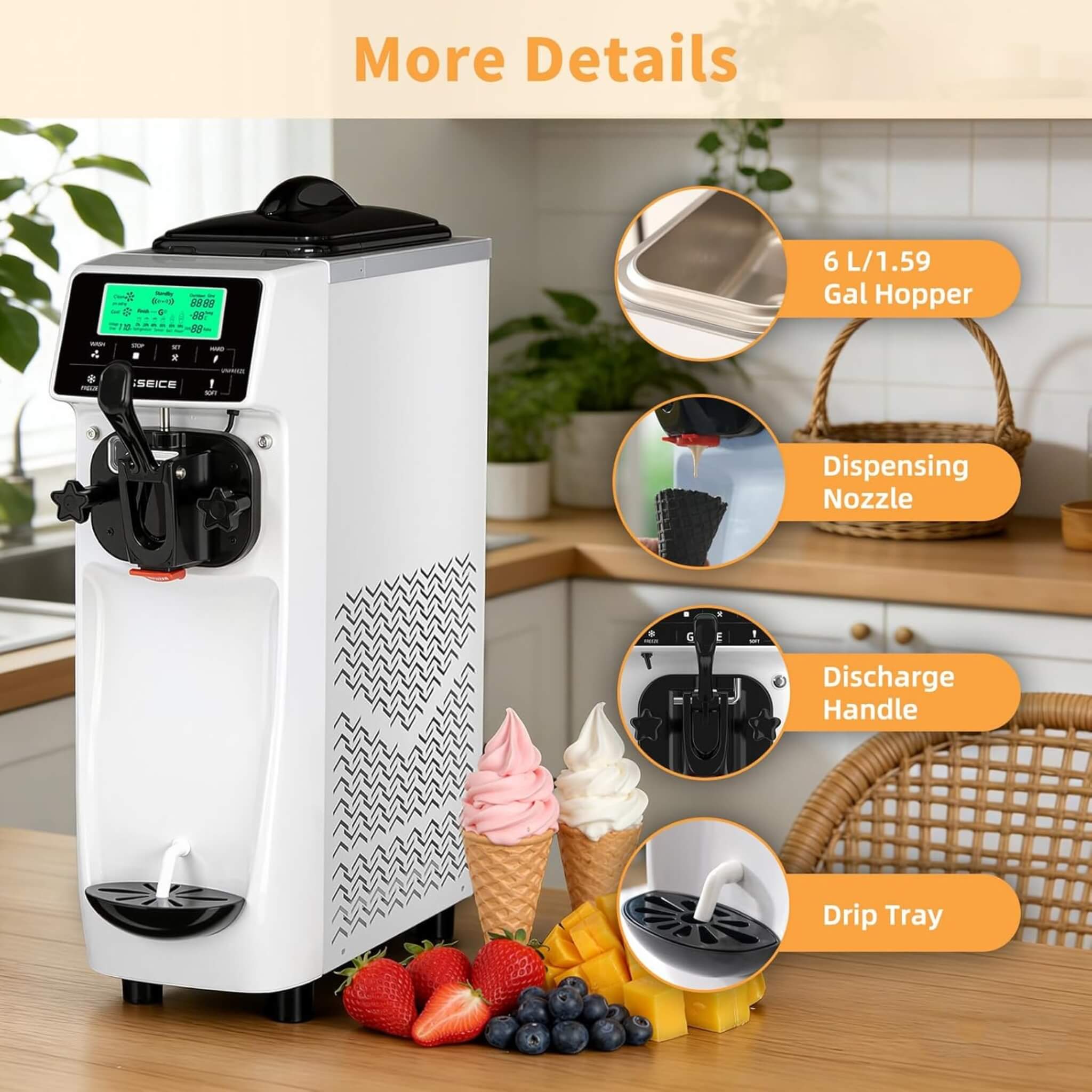 1.6-Gal Single-Flavor Soft Serve Ice Cream Maker With Pre Cool (SAK96024)