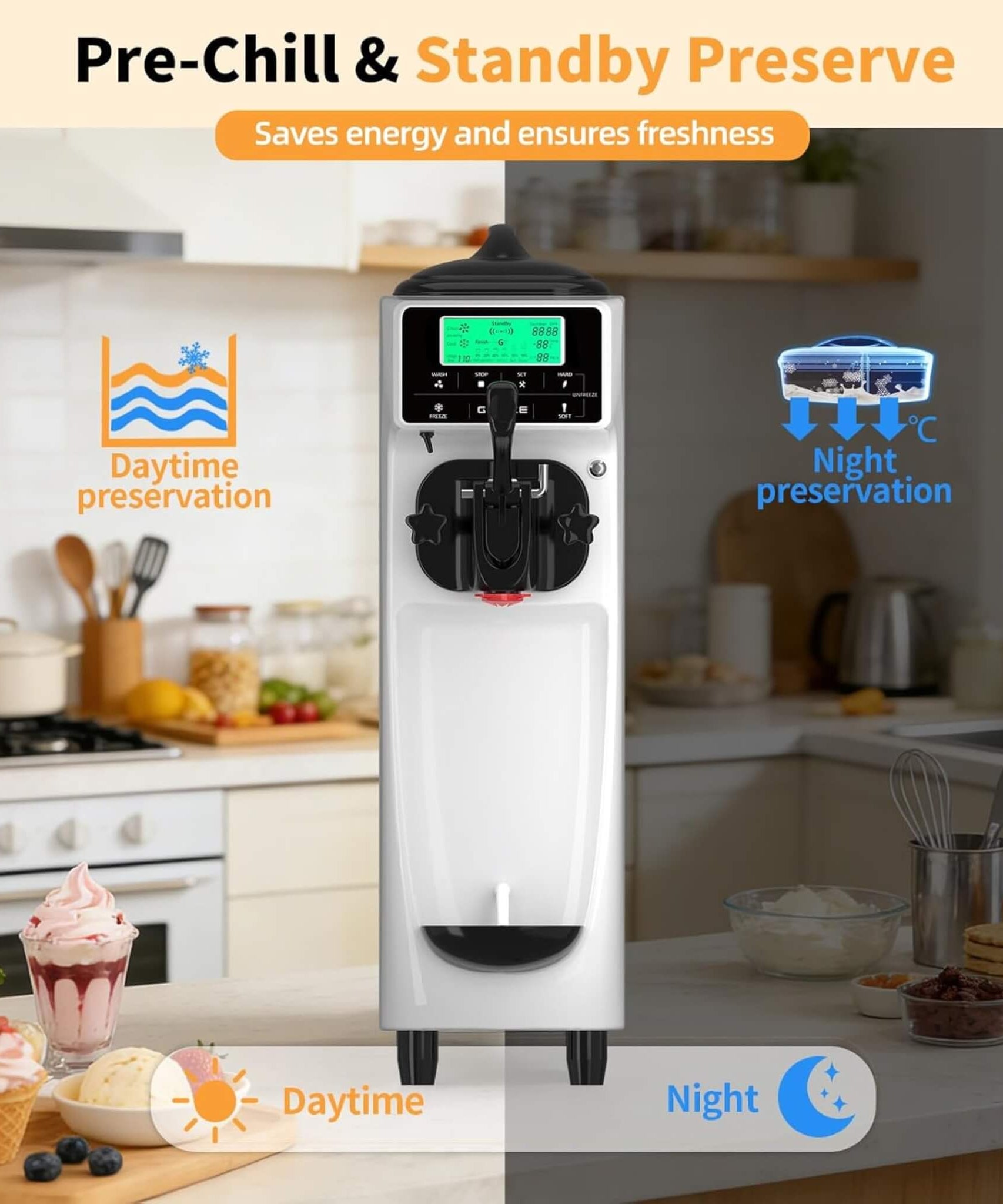 1.6-Gal Single-Flavor Soft Serve Ice Cream Maker With Pre Cool (SAK96024)