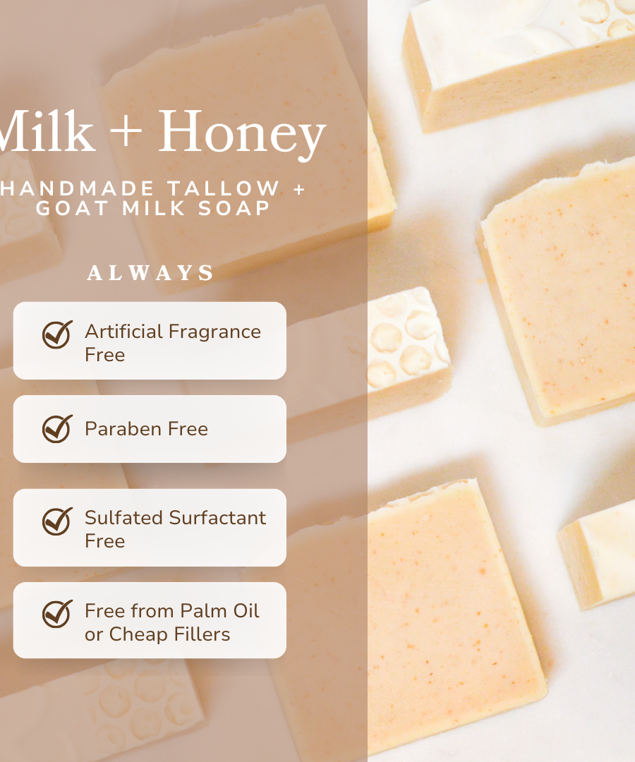 Milk + Honey Fragrance Free Handmade Tallow and Goat Milk Soap Bar